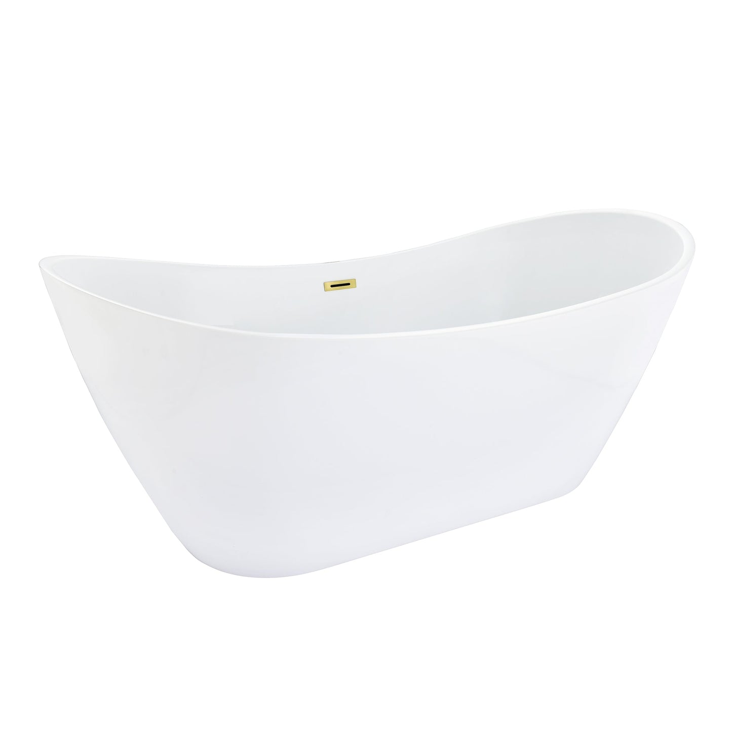Vansza 67" x 32" Flatbottom Freestanding Acrylic Soaking Bathtub in Glossy White with Drain and Overflow