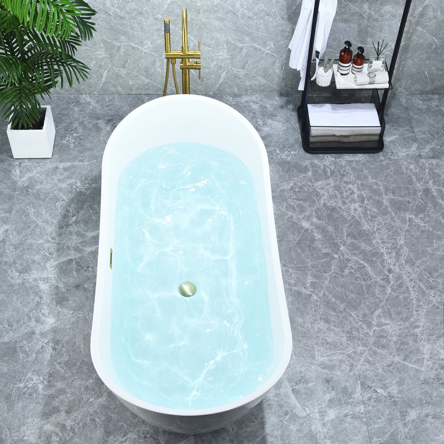 Vansza 67" x 32" Flatbottom Freestanding Acrylic Soaking Bathtub in Glossy White with Drain and Overflow