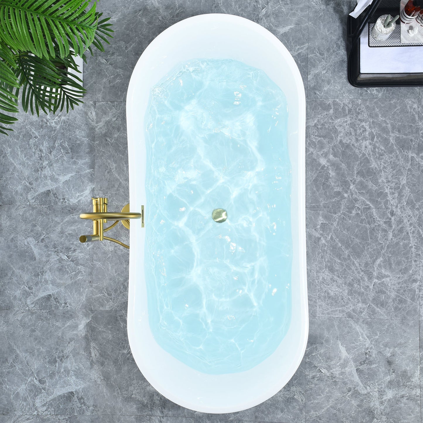 Vansza 67" x 32" Flatbottom Freestanding Acrylic Soaking Bathtub in Glossy White with Drain and Overflow