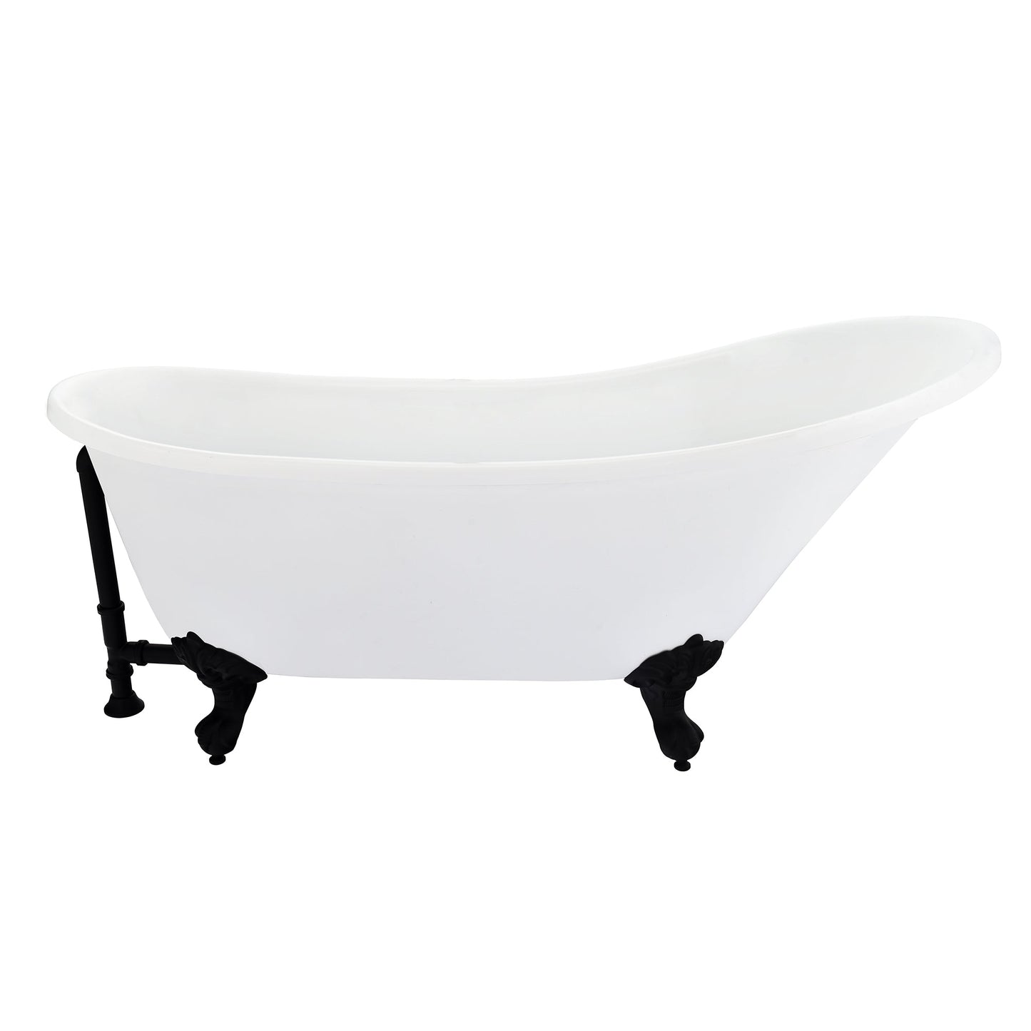 Fandi 64" x 28" Acrylic Clawfoot Soaking Bathtub in Glossy White with Matte Black Drain and Overflow
