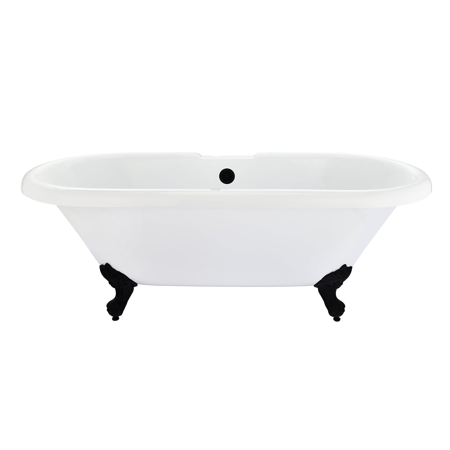 Kerta 67" x 29" Acrylic Clawfoot Soaking Bathtub in Glossy White with Matte Black Drain and Overflow