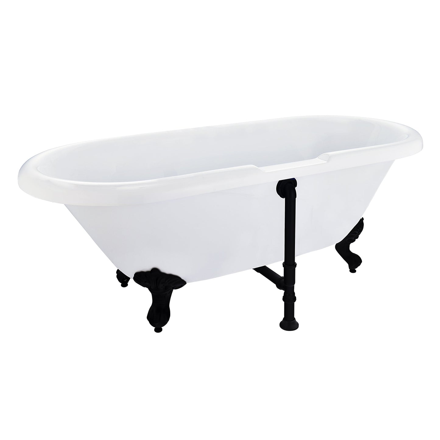 Kerta 67" x 29" Acrylic Clawfoot Soaking Bathtub in Glossy White with Matte Black Drain and Overflow