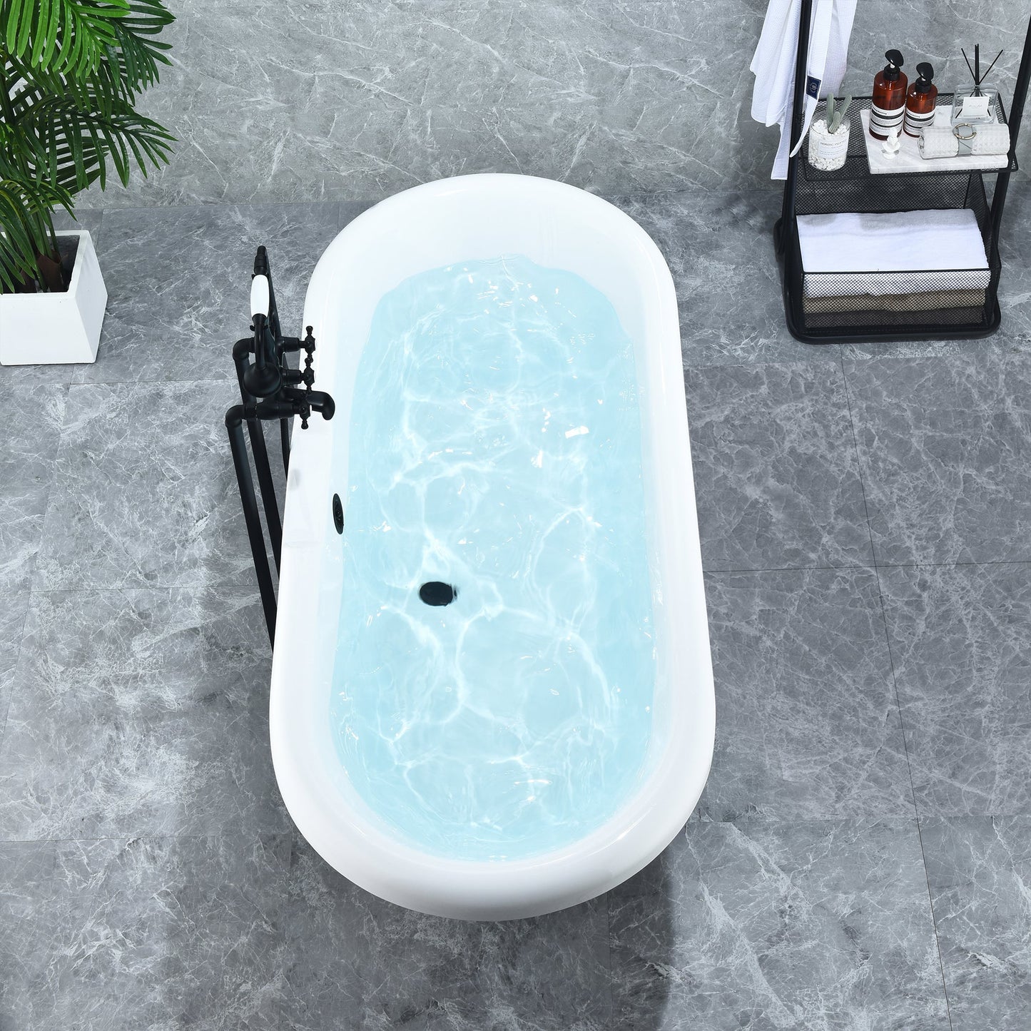 Kerta 67" x 29" Acrylic Clawfoot Soaking Bathtub in Glossy White with Matte Black Drain and Overflow
