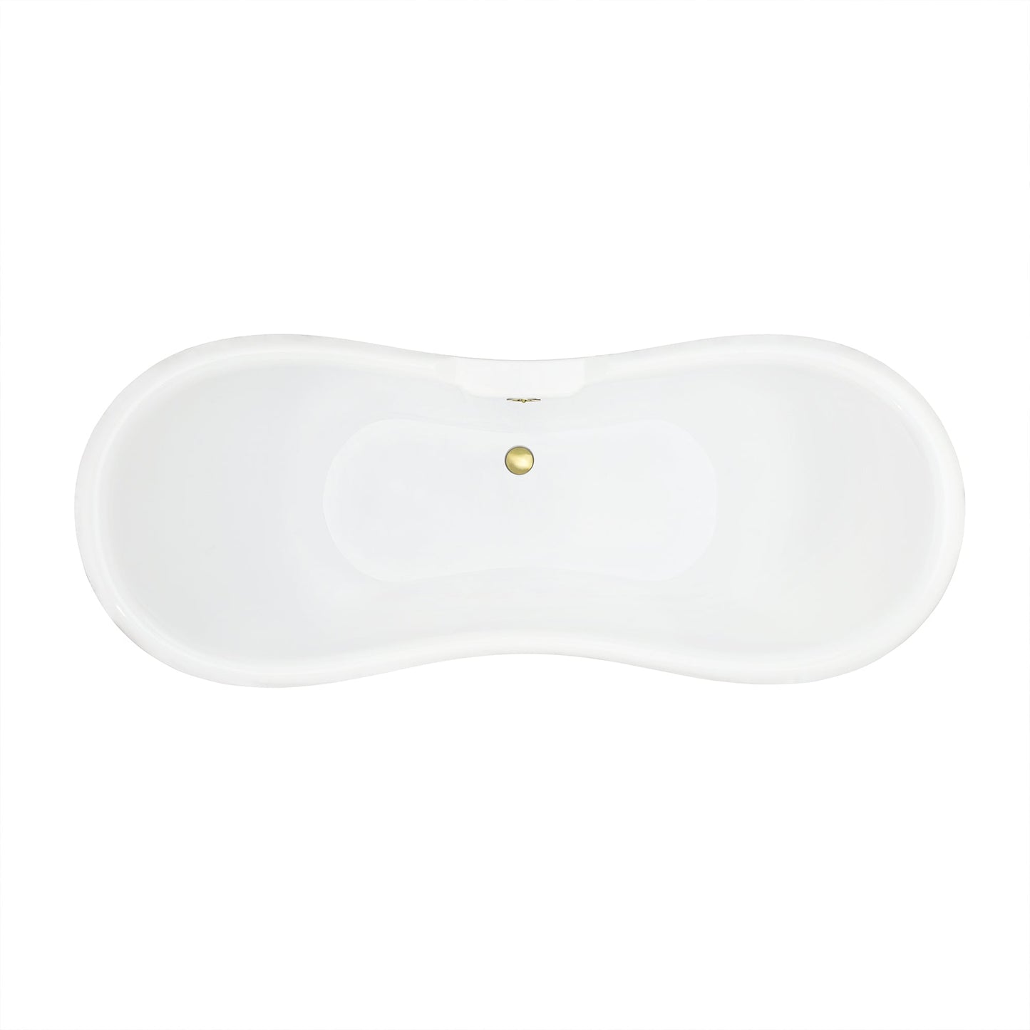 Porva 69" x 29" Acrylic Clawfoot Soaking Bathtub in Glossy Black with Brushed Brass Drain and Overflow