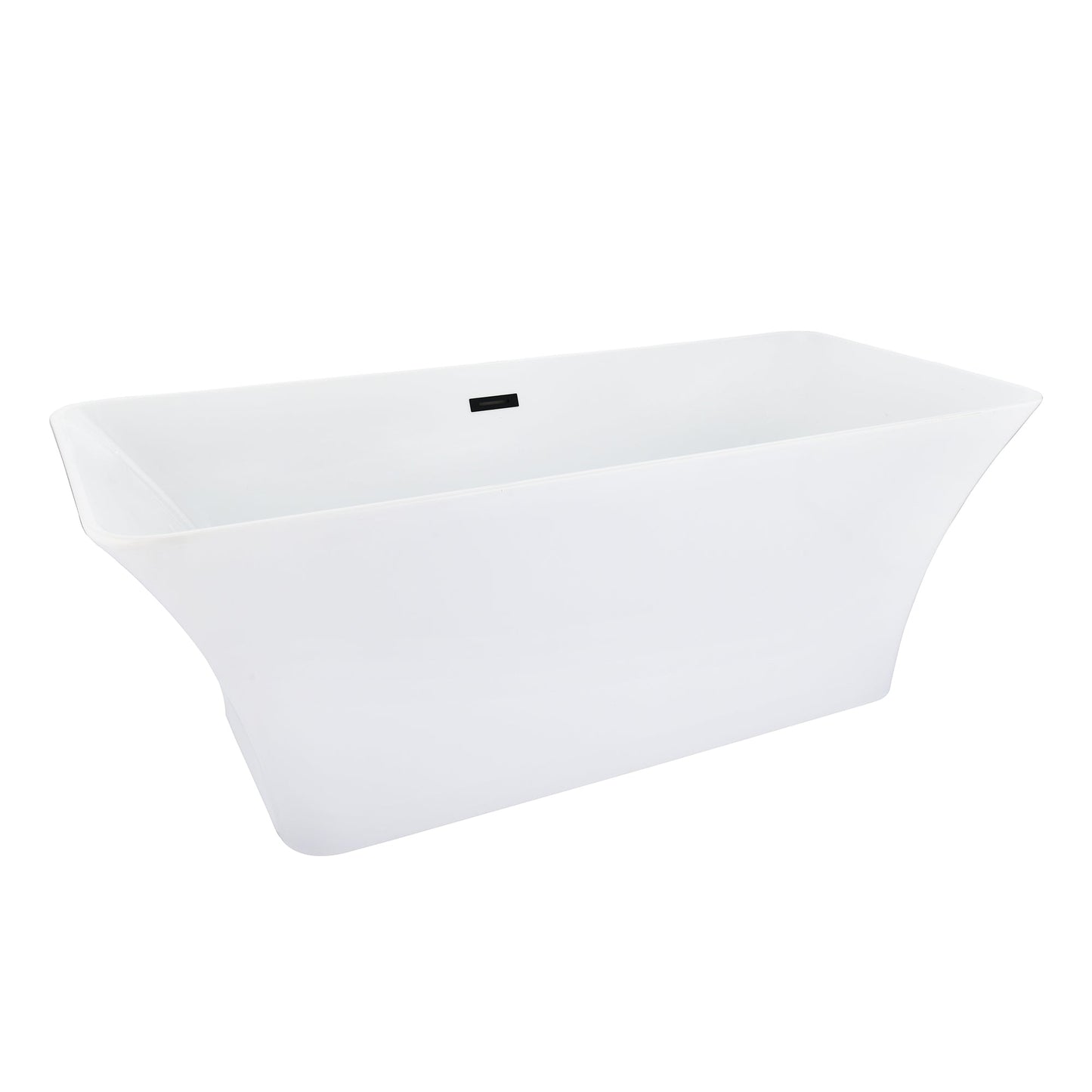 Carani 65" x 28" Flatbottom Freestanding Acrylic Soaking Bathtub in Glossy White with Drain and Overflow