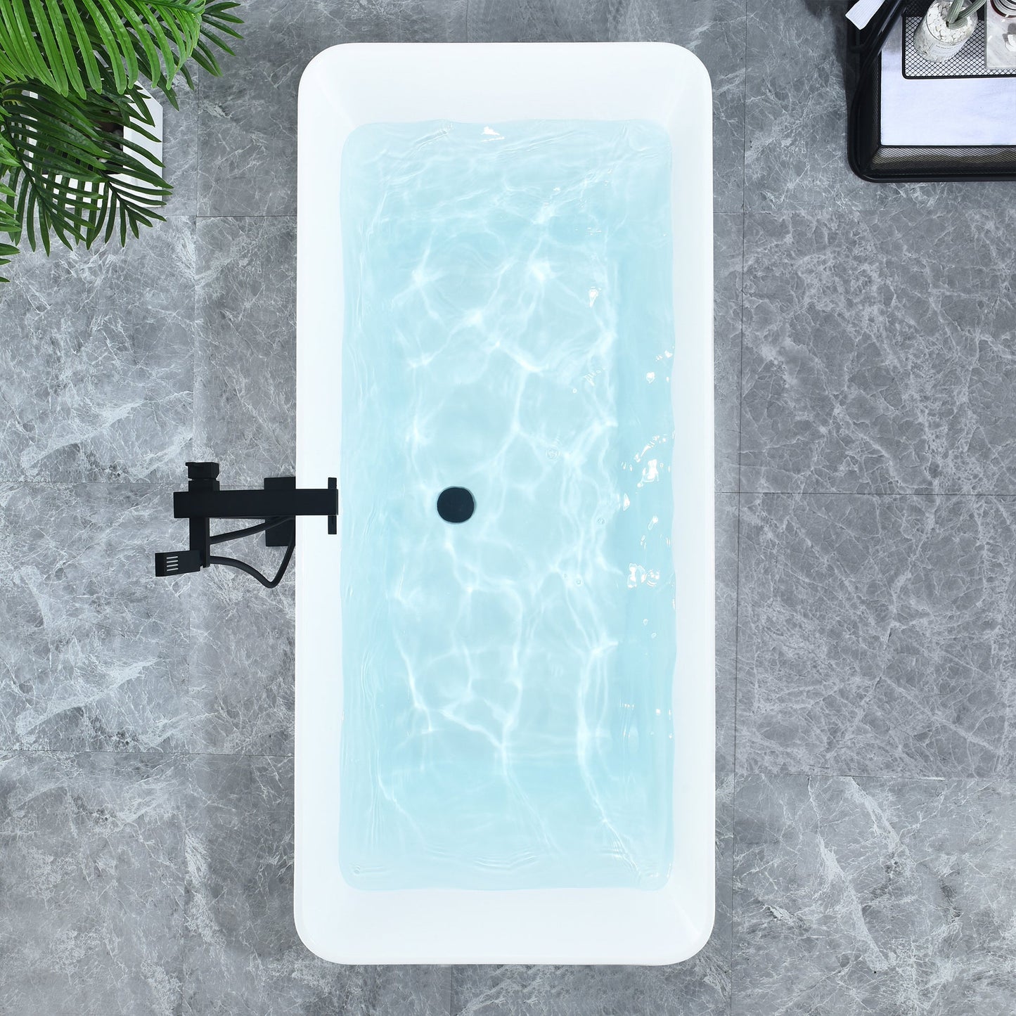 Carani 65" x 28" Flatbottom Freestanding Acrylic Soaking Bathtub in Glossy White with Drain and Overflow