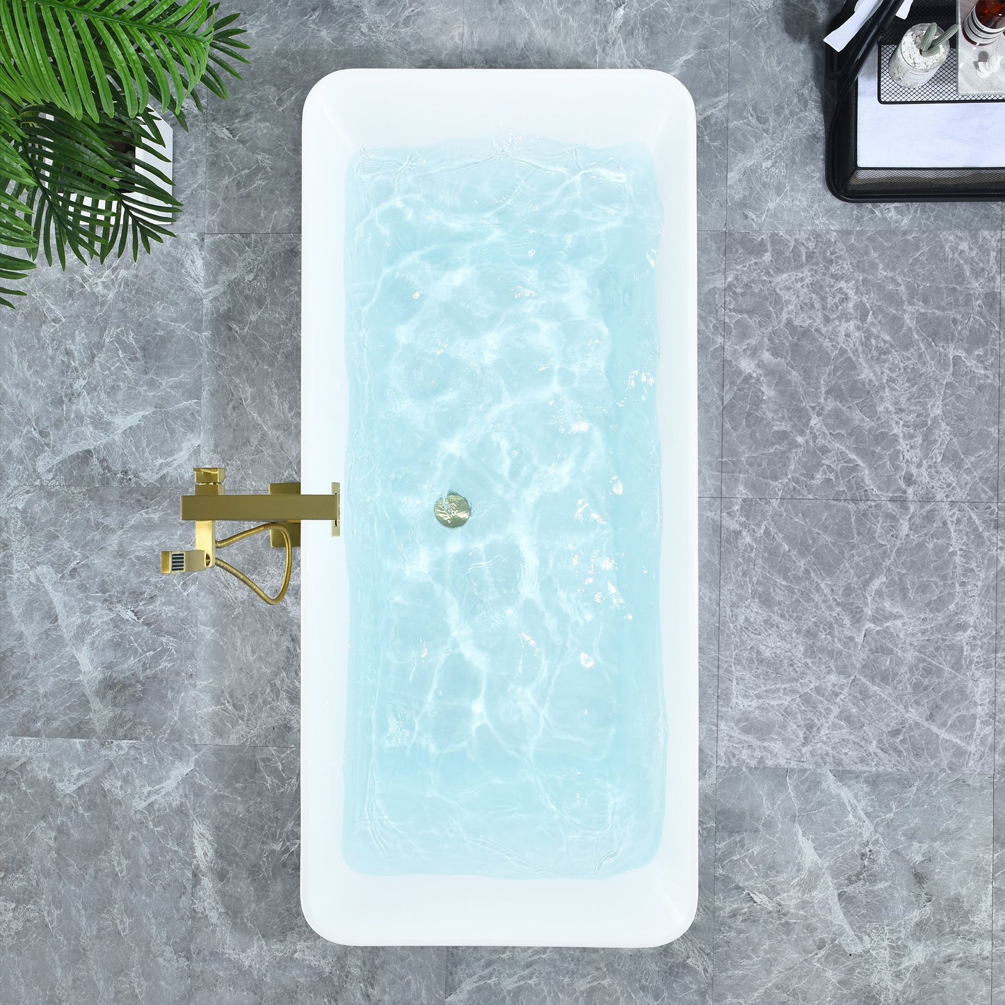 Carani 65" x 28" Flatbottom Freestanding Acrylic Soaking Bathtub in Glossy White with Drain and Overflow
