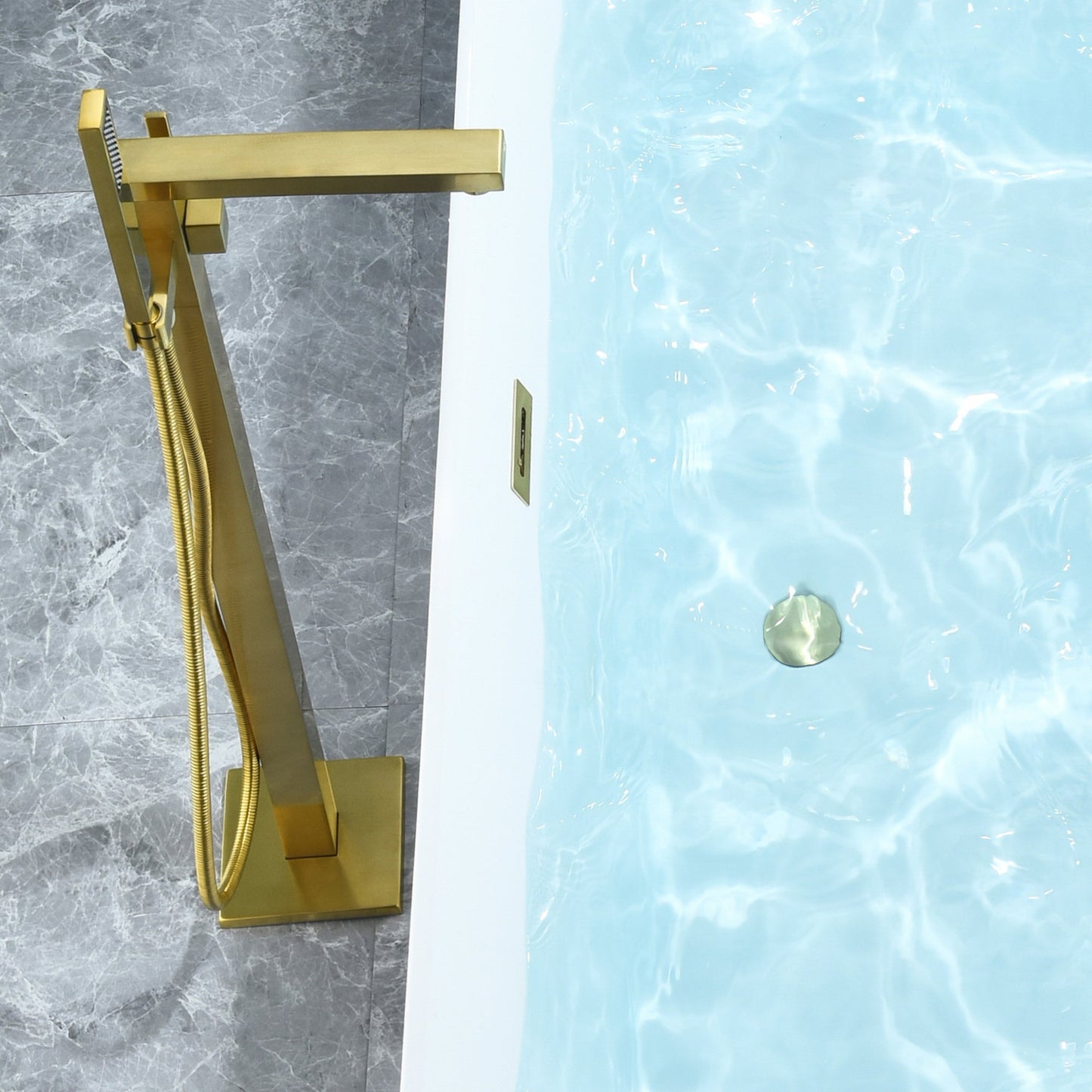 Carani 65" x 28" Flatbottom Freestanding Acrylic Soaking Bathtub in Glossy White with Drain and Overflow