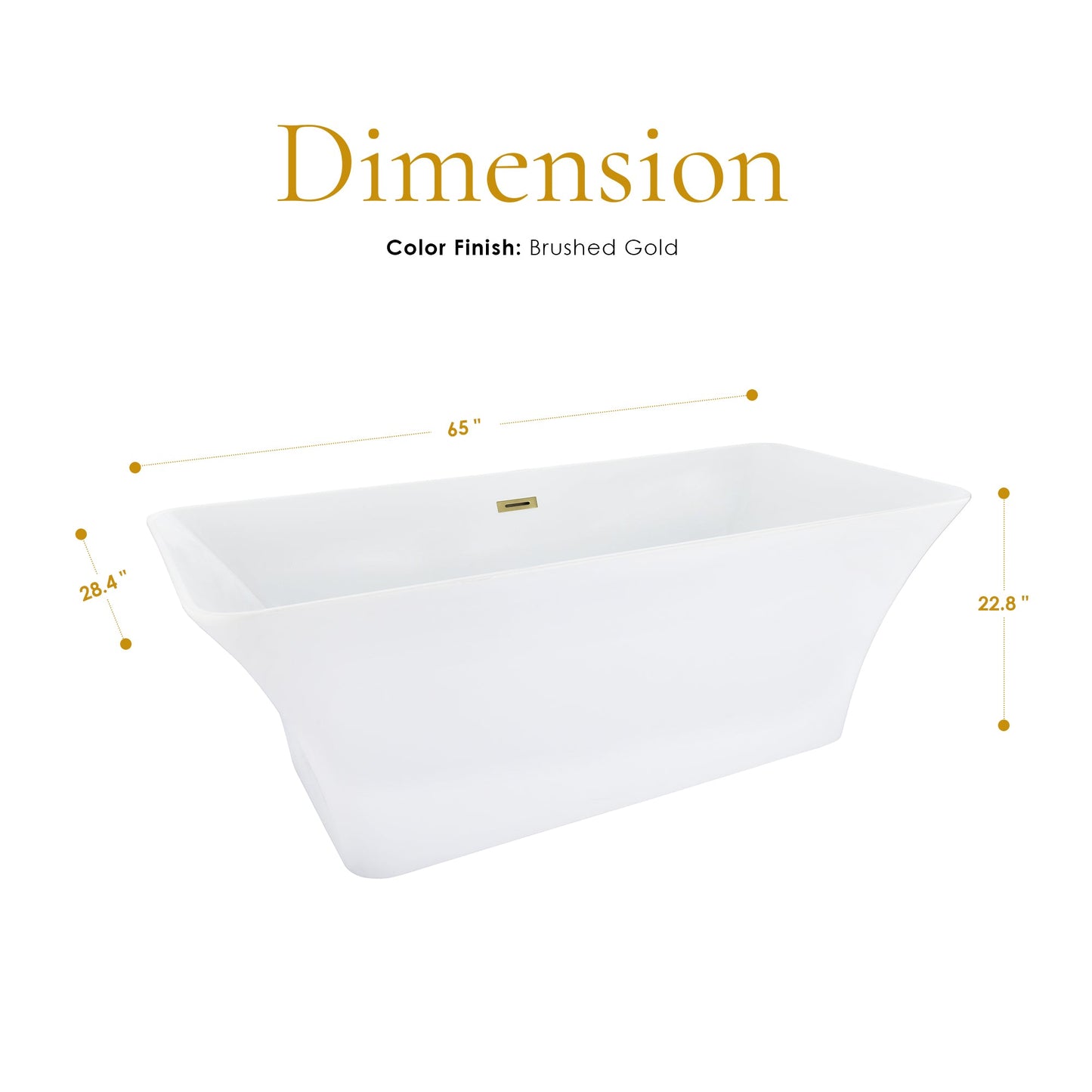 Carani 65" x 28" Flatbottom Freestanding Acrylic Soaking Bathtub in Glossy White with Drain and Overflow