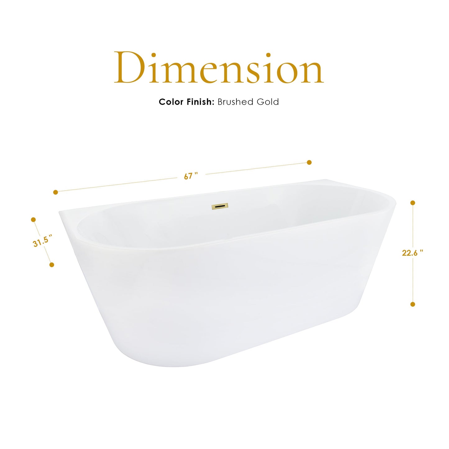 Satchi 67" x 32" Flatbottom Freestanding Acrylic Soaking Bathtub in Glossy White with Drain and Overflow