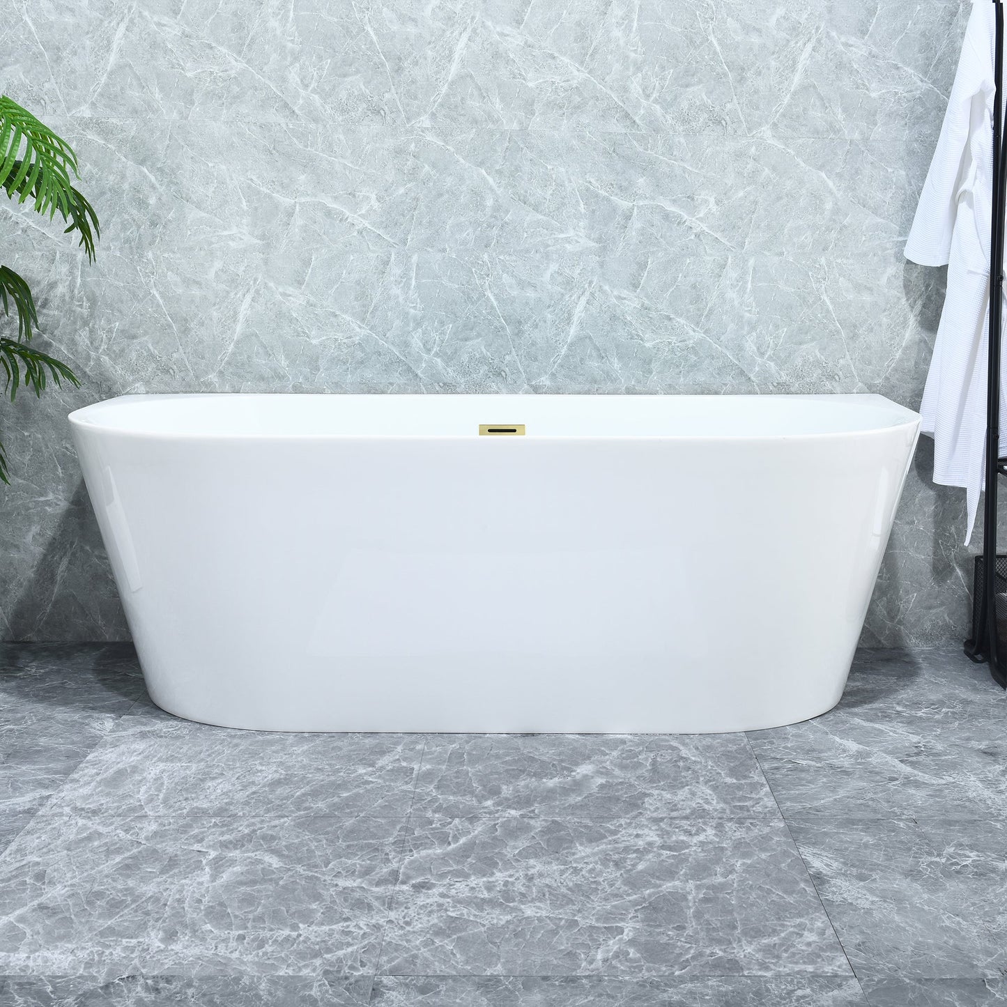 Satchi 67" x 32" Flatbottom Freestanding Acrylic Soaking Bathtub in Glossy White with Drain and Overflow