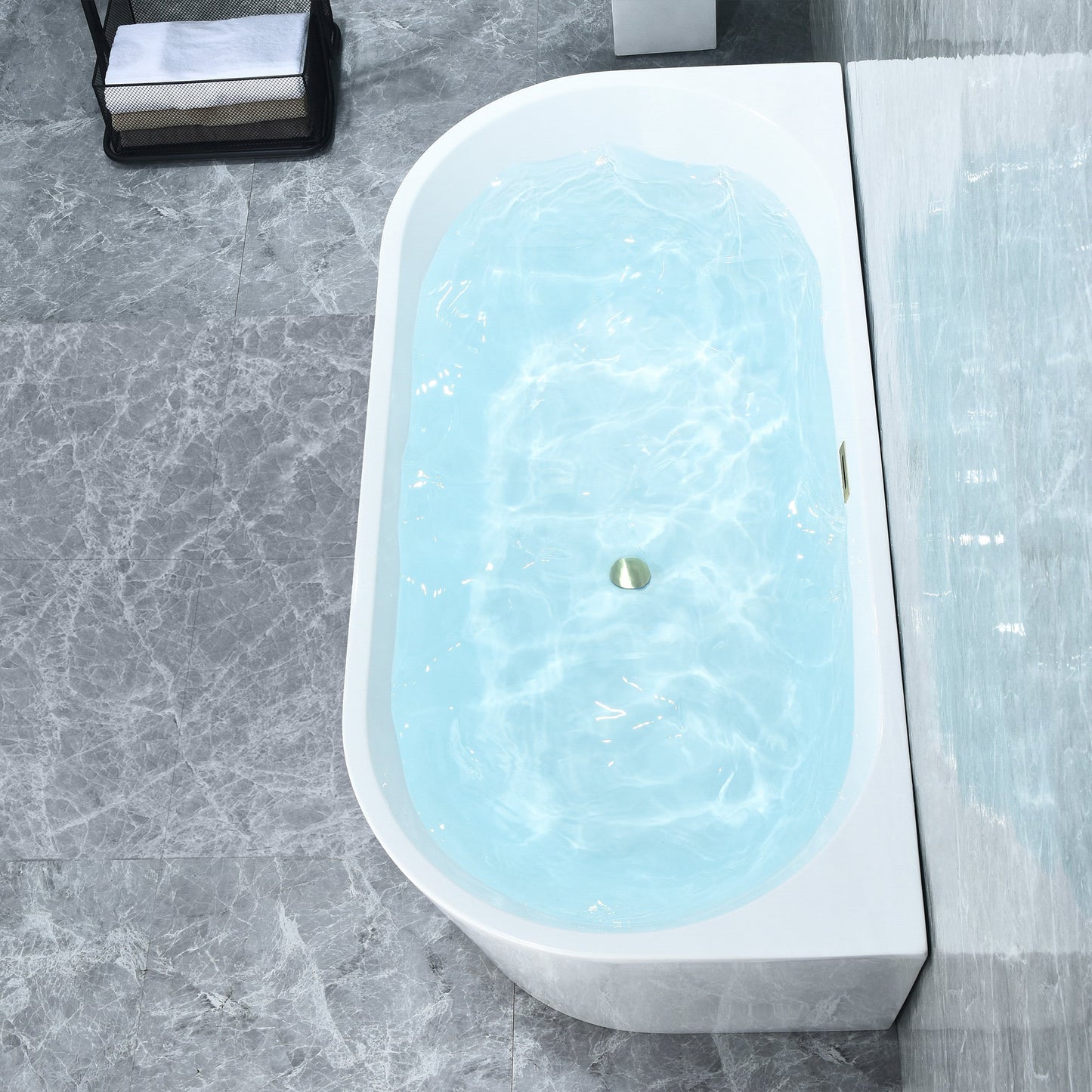 Satchi 67" x 32" Flatbottom Freestanding Acrylic Soaking Bathtub in Glossy White with Drain and Overflow
