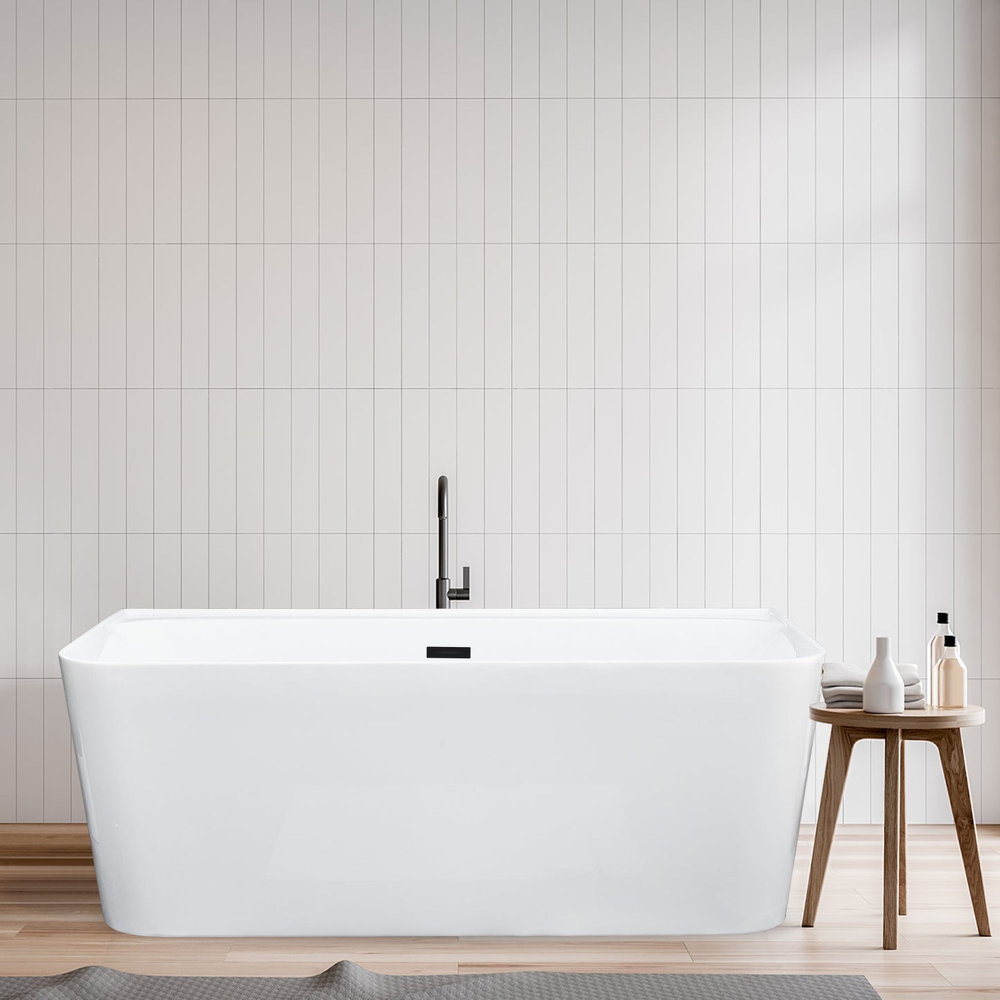 Groda 63" x 30" Flatbottom Freestanding Acrylic Soaking Bathtub in Glossy White with Drain and Overflow