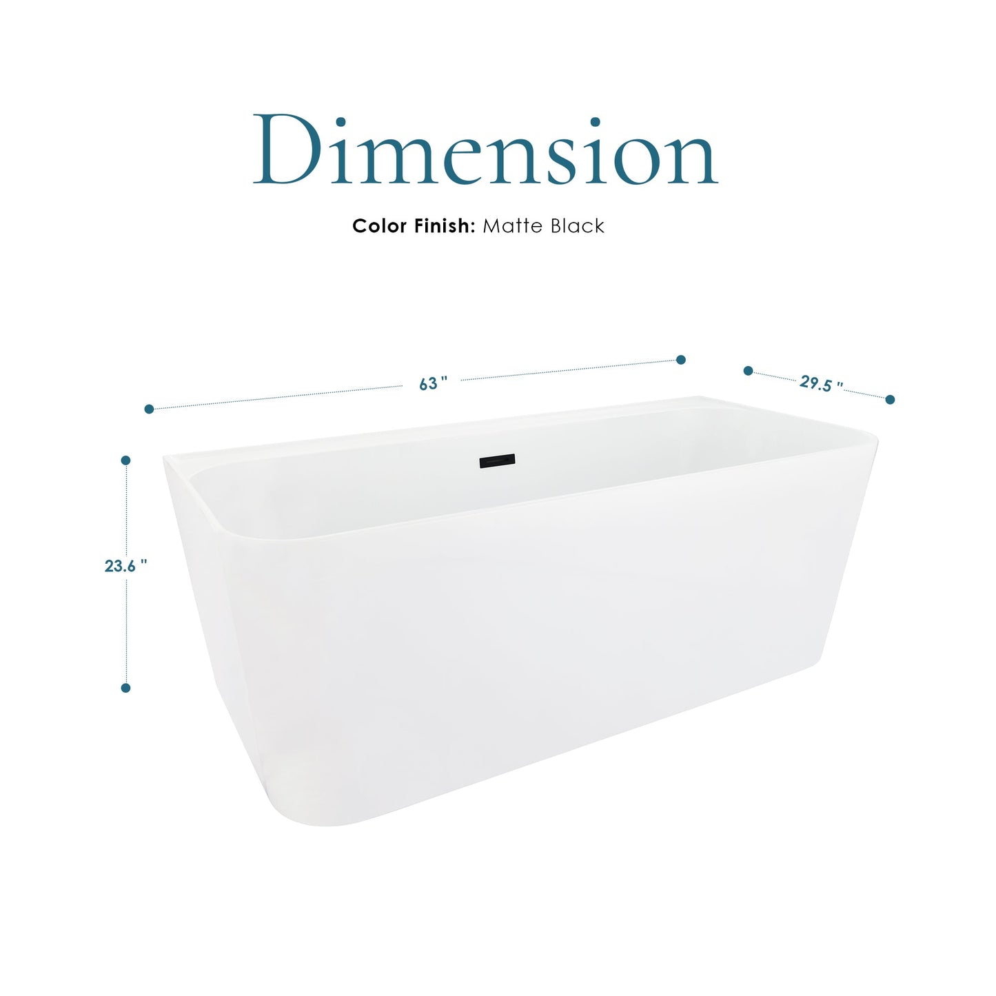 Groda 63" x 30" Flatbottom Freestanding Acrylic Soaking Bathtub in Glossy White with Drain and Overflow