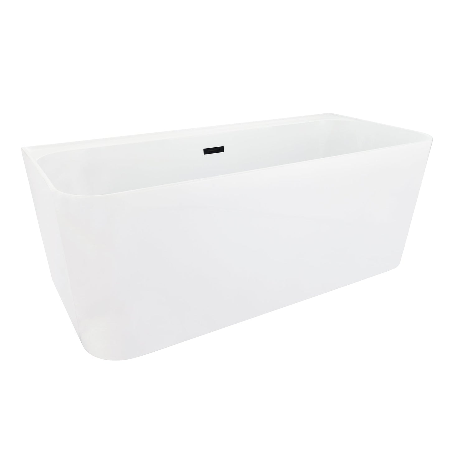 Groda 63" x 30" Flatbottom Freestanding Acrylic Soaking Bathtub in Glossy White with Drain and Overflow