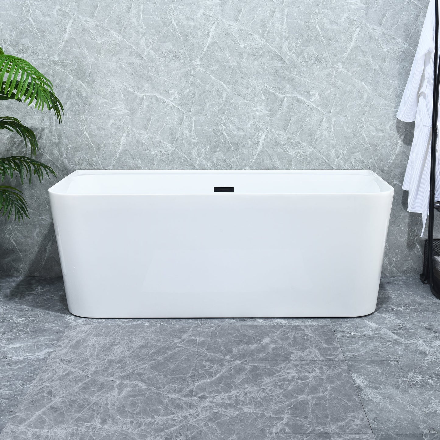 Groda 63" x 30" Flatbottom Freestanding Acrylic Soaking Bathtub in Glossy White with Drain and Overflow