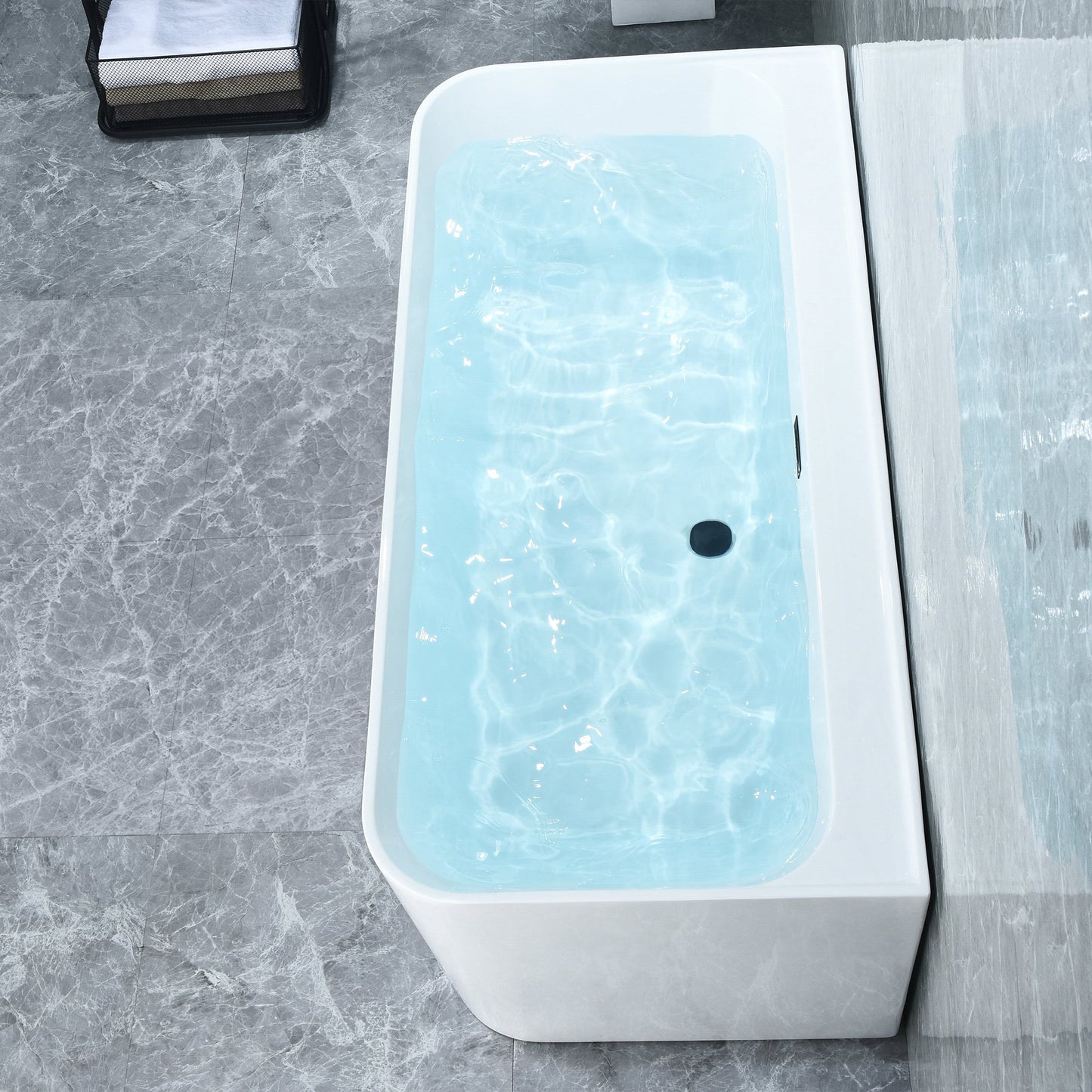 Groda 63" x 30" Flatbottom Freestanding Acrylic Soaking Bathtub in Glossy White with Drain and Overflow