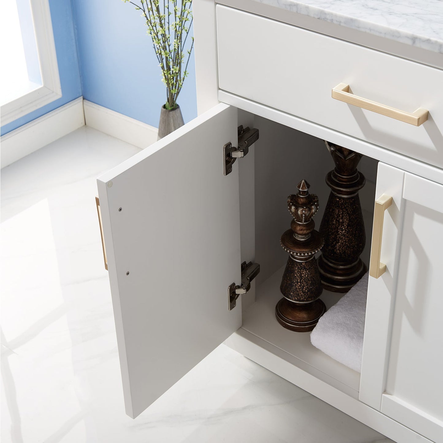 Ivy 30" Single Bathroom Vanity Set in White and Carrara White Marble Countertop with Mirror