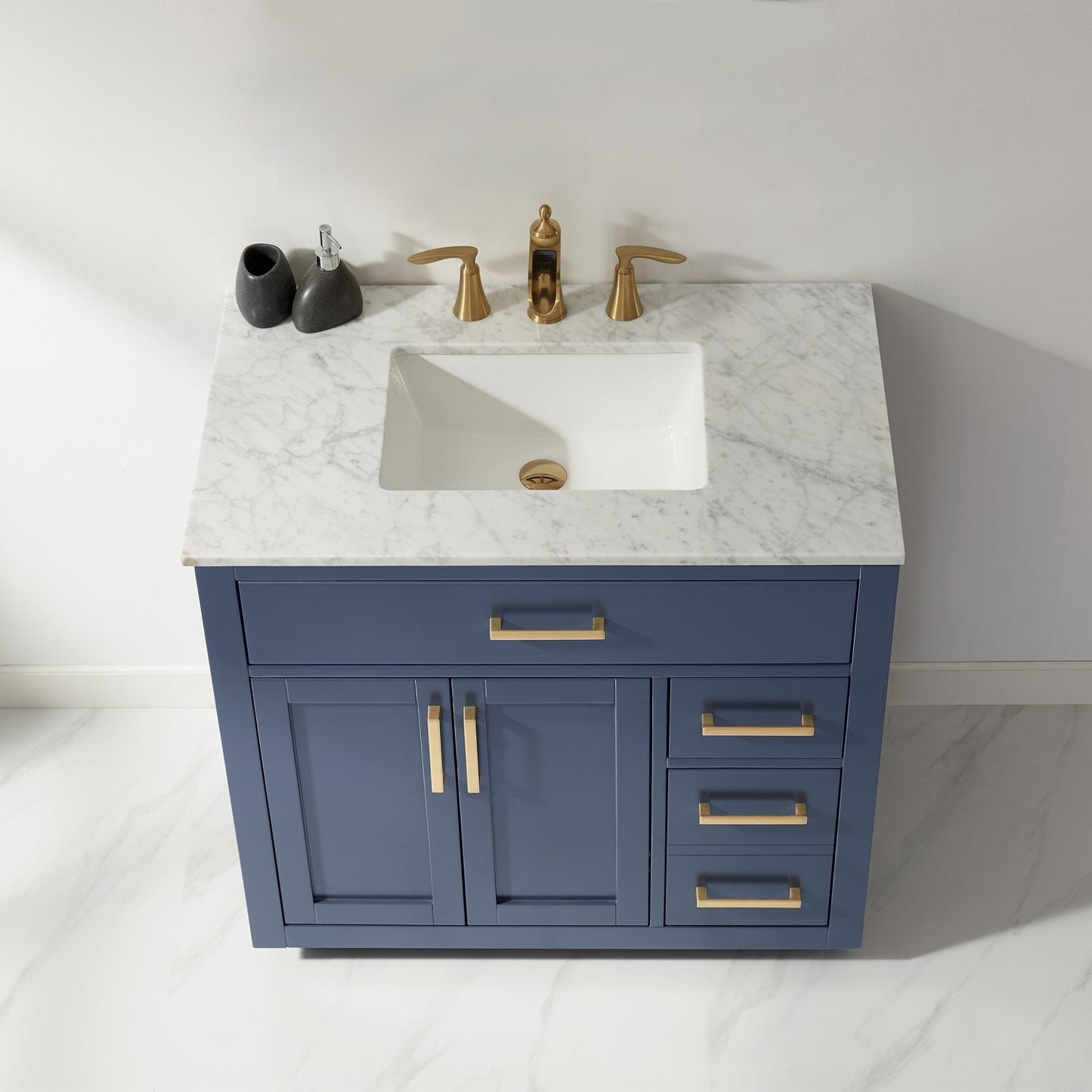 Ivy 36" Single Bathroom Vanity Set in Royal Blue and Carrara White Marble Countertop without Mirror
