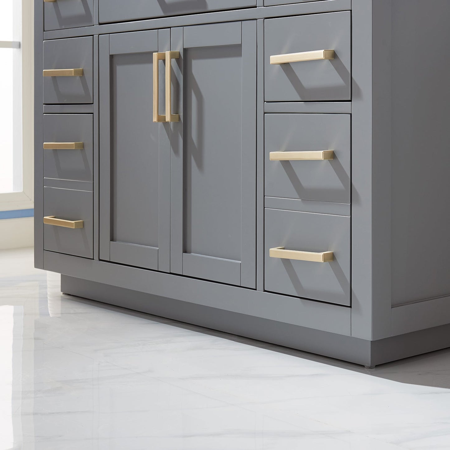 Ivy 48" Single Bathroom Vanity Set in Gray and Carrara White Marble Countertop with Mirror