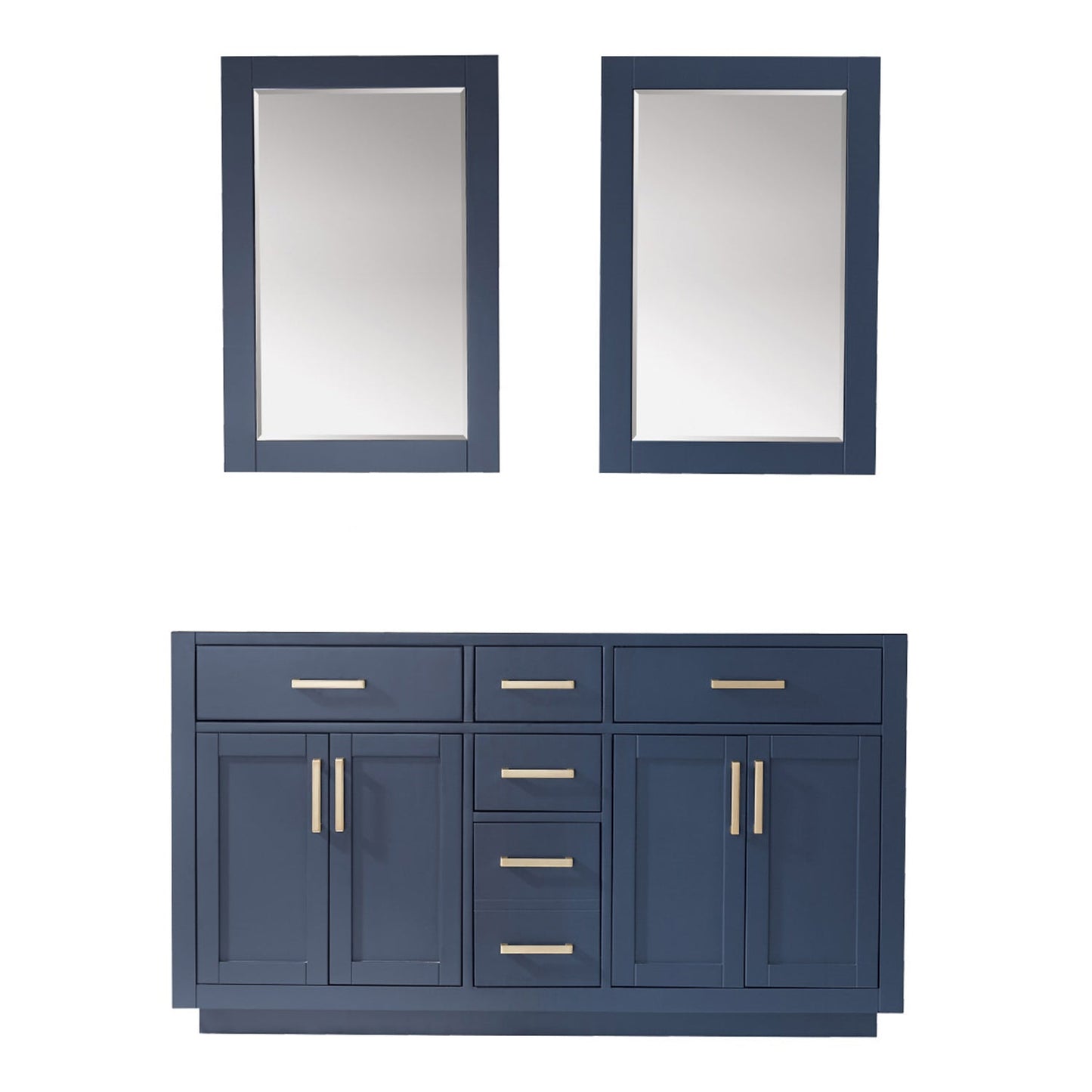Ivy 60" Double Bathroom Vanity Cabinet Only in Royal Blue and Mirror, without Countertop
