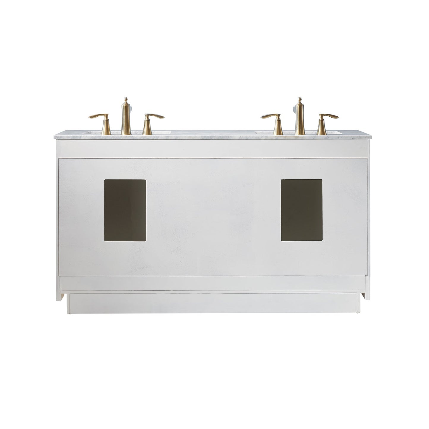 Ivy 60" Double Bathroom Vanity Set in White and Carrara White Marble Countertop with Mirror