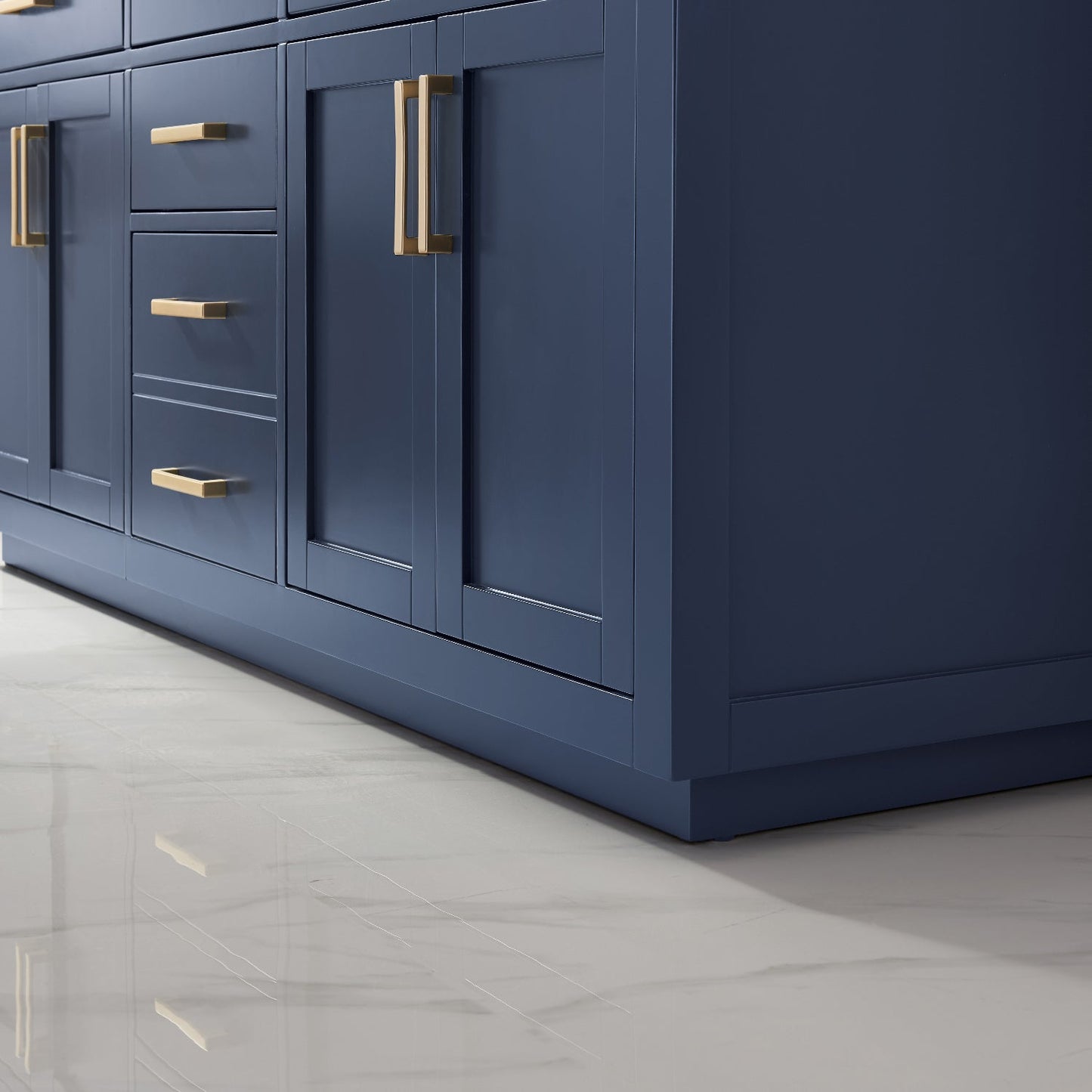 Ivy 72" Double Bathroom Vanity Set in Royal Blue and Carrara White Marble Countertop with Mirror