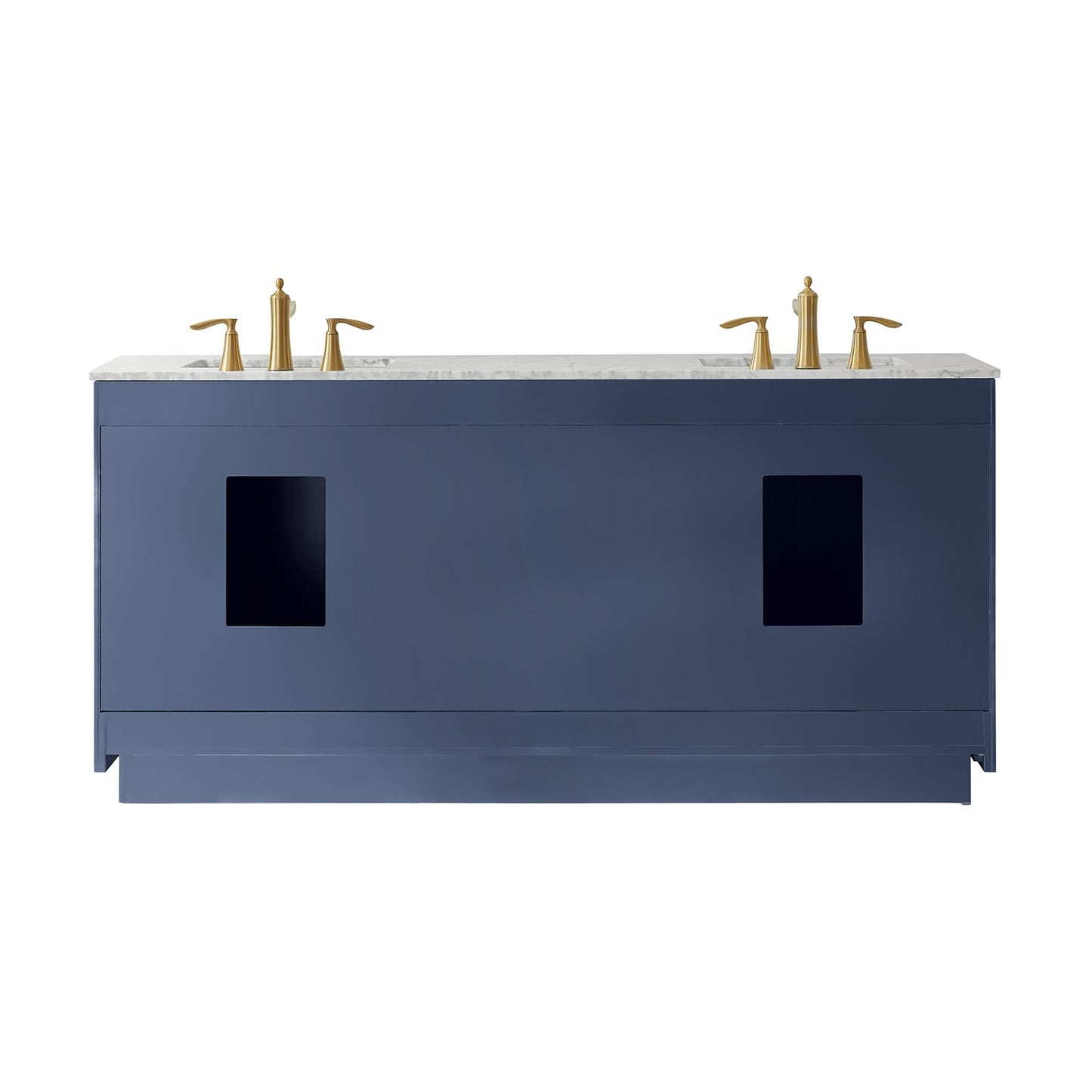 Ivy 72" Double Bathroom Vanity Set in Royal Blue and Carrara White Marble Countertop with Mirror