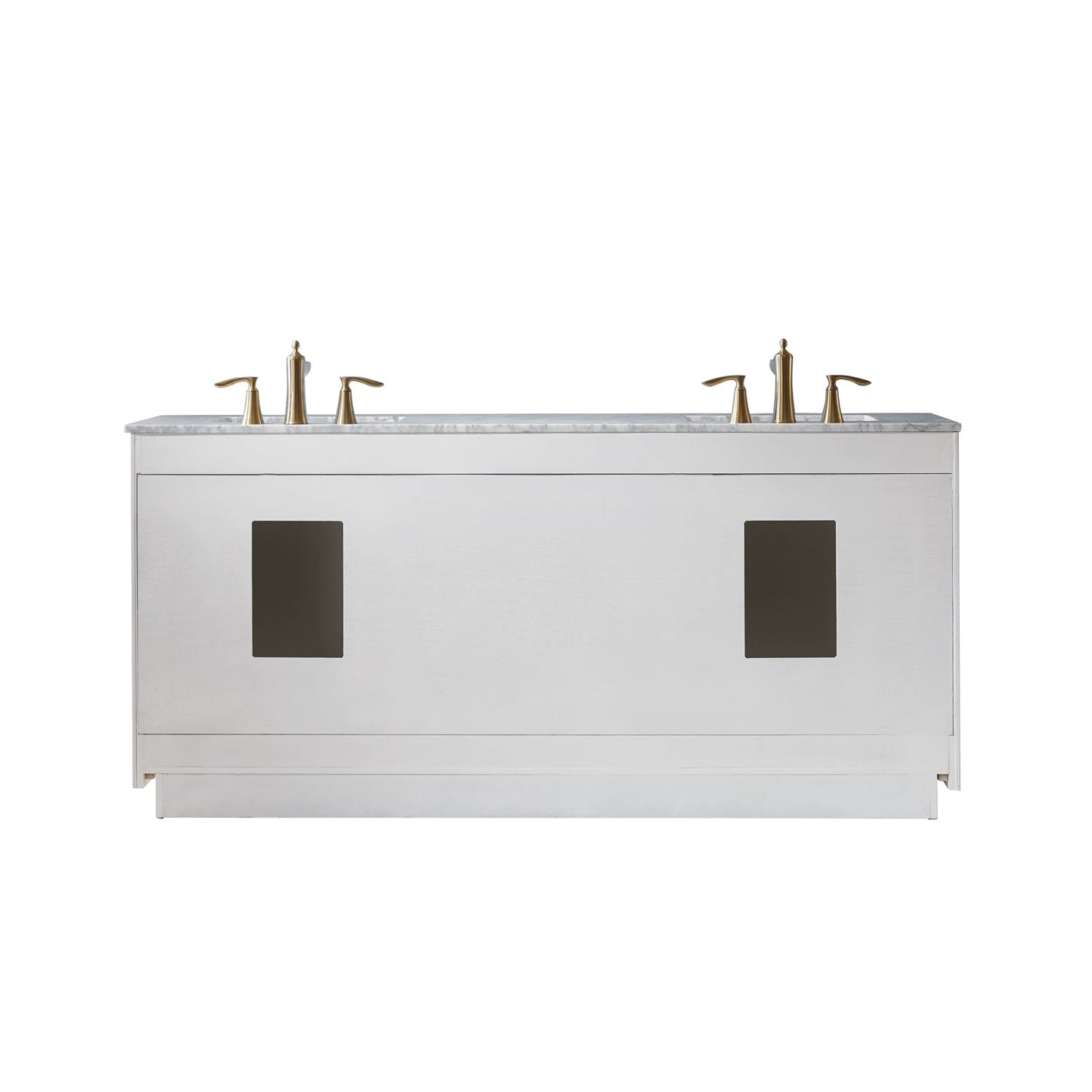 Ivy 72" Double Bathroom Vanity Set in White and Carrara White Marble Countertop with Mirror