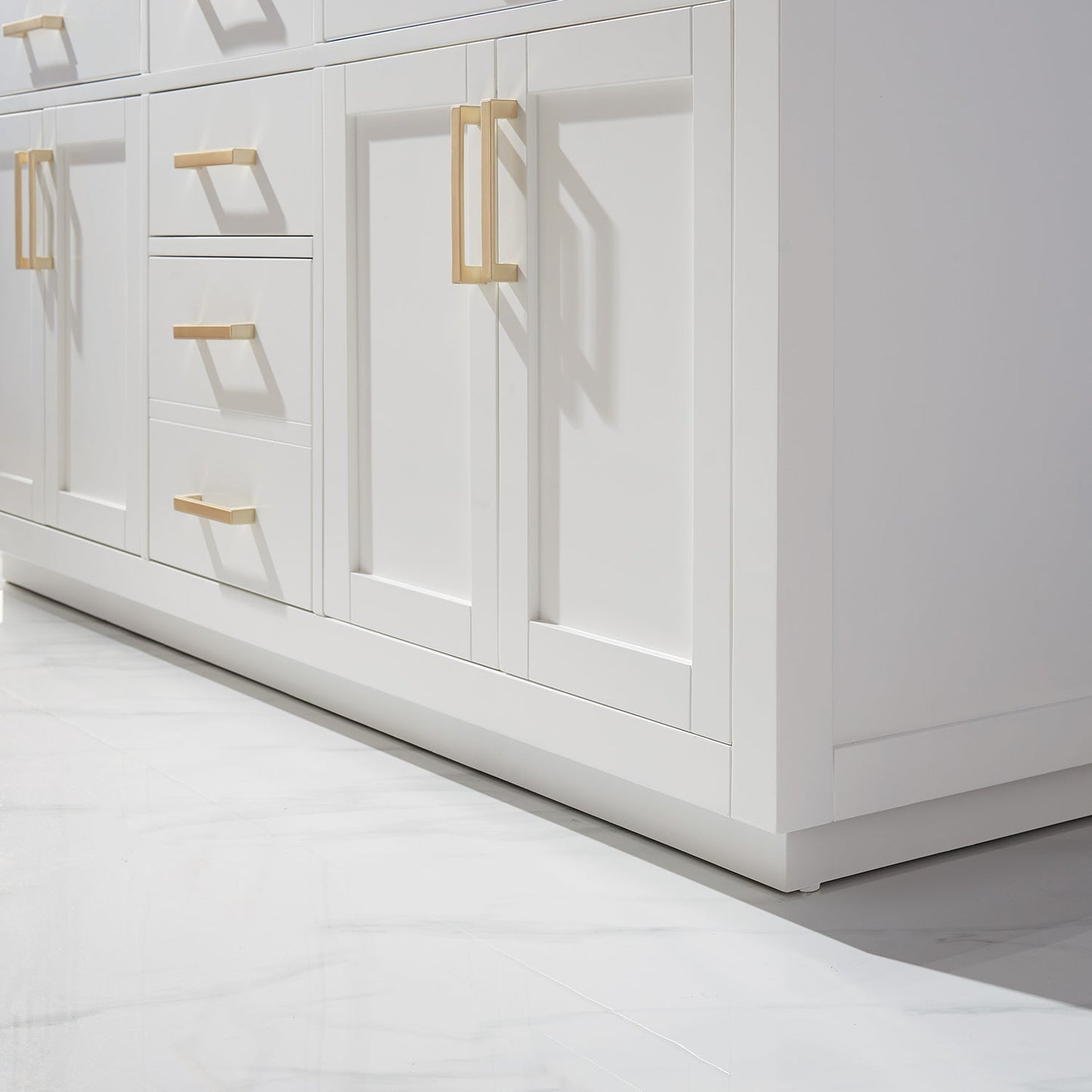 Ivy 72" Double Bathroom Vanity Set in White and Carrara White Marble Countertop with Mirror