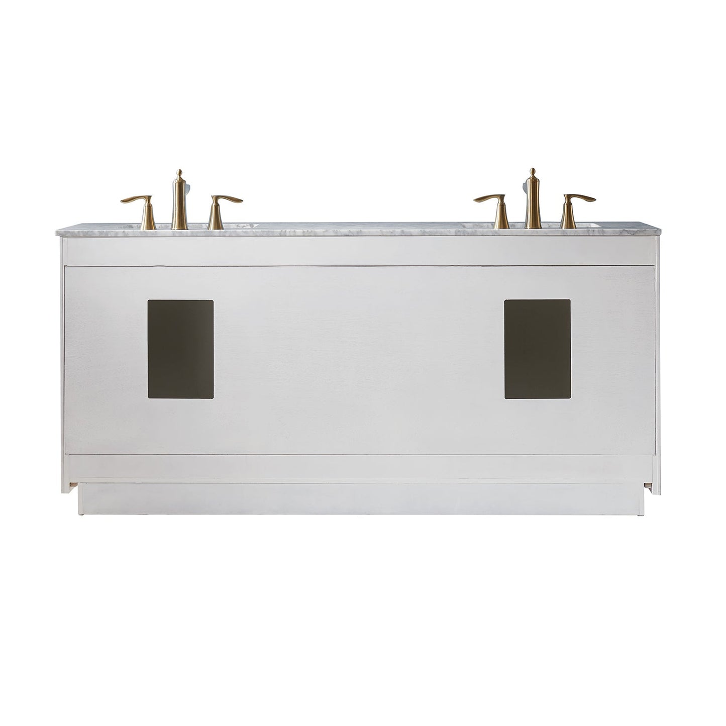 Ivy 72" Double Bathroom Vanity Set in White and Carrara White Marble Countertop with Mirror