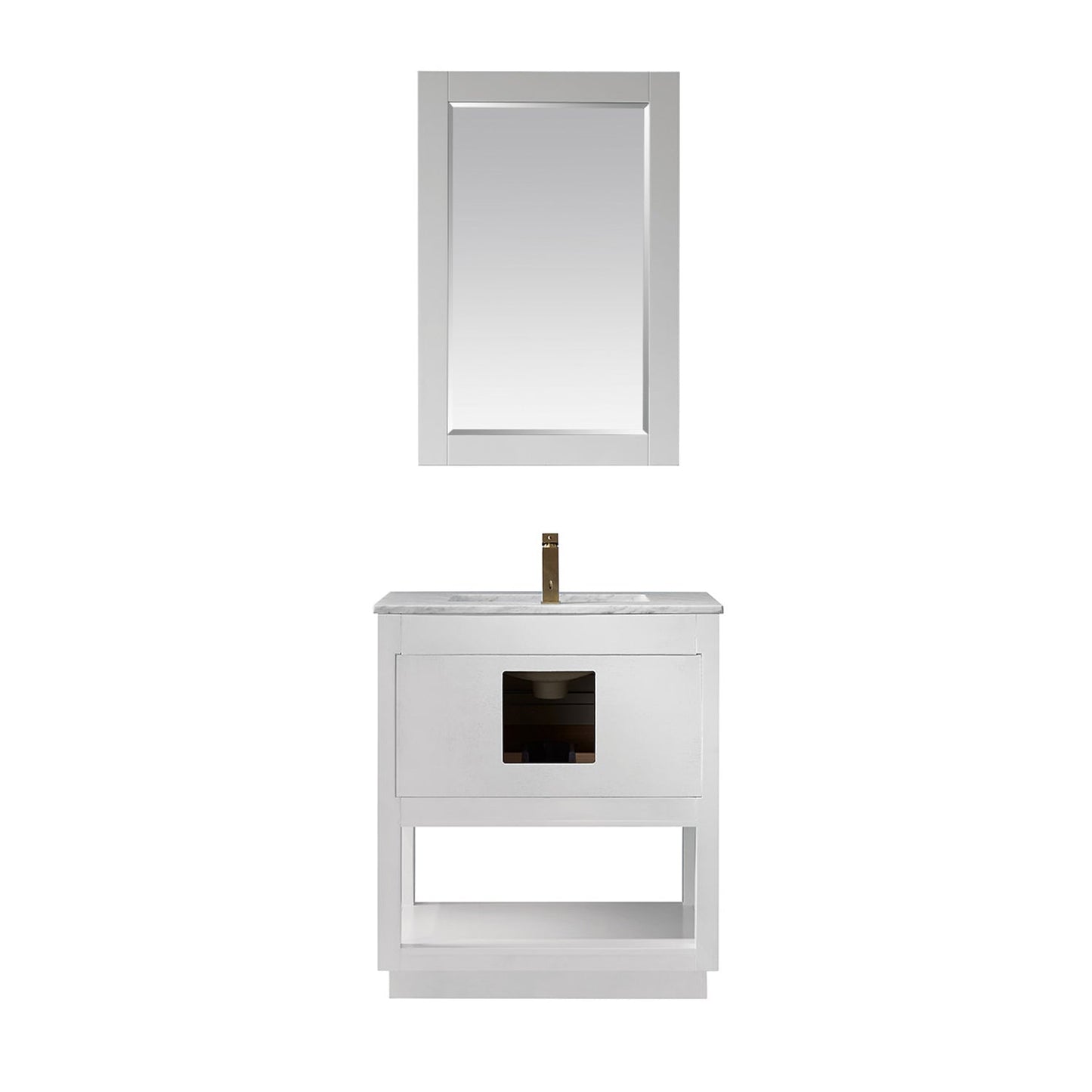 Remi 30" Single Bathroom Vanity Set in White and Carrara White Marble Countertop with Mirror