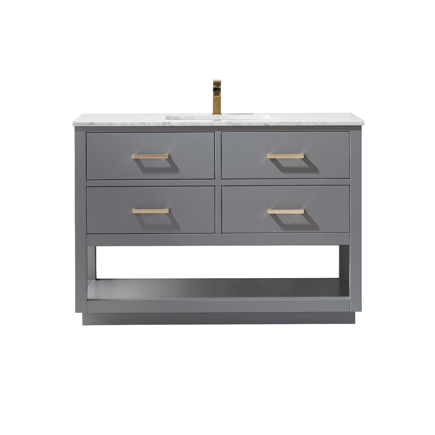 Remi 48" Single Bathroom Vanity Set in Gray and Carrara White Marble Countertop without Mirror