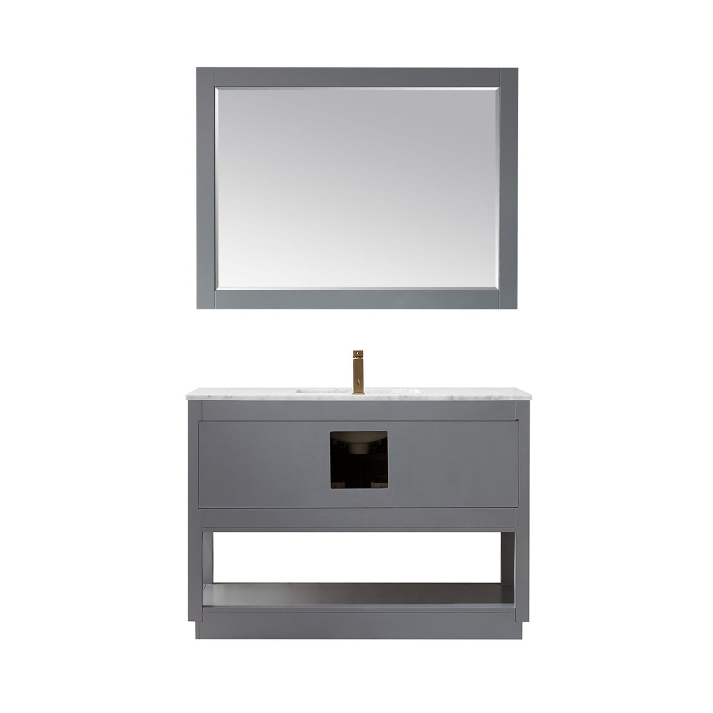 Remi 48" Single Bathroom Vanity Set in Gray and Carrara White Marble Countertop with Mirror