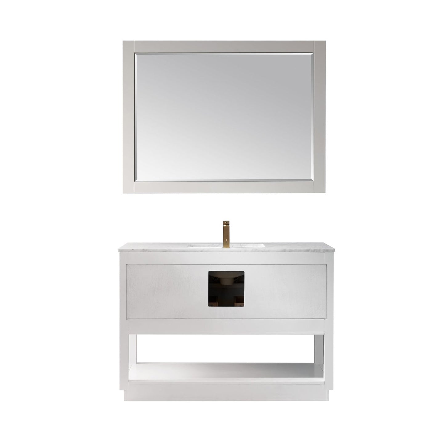Remi 48" Single Bathroom Vanity Set in White and Carrara White Marble Countertop with Mirror