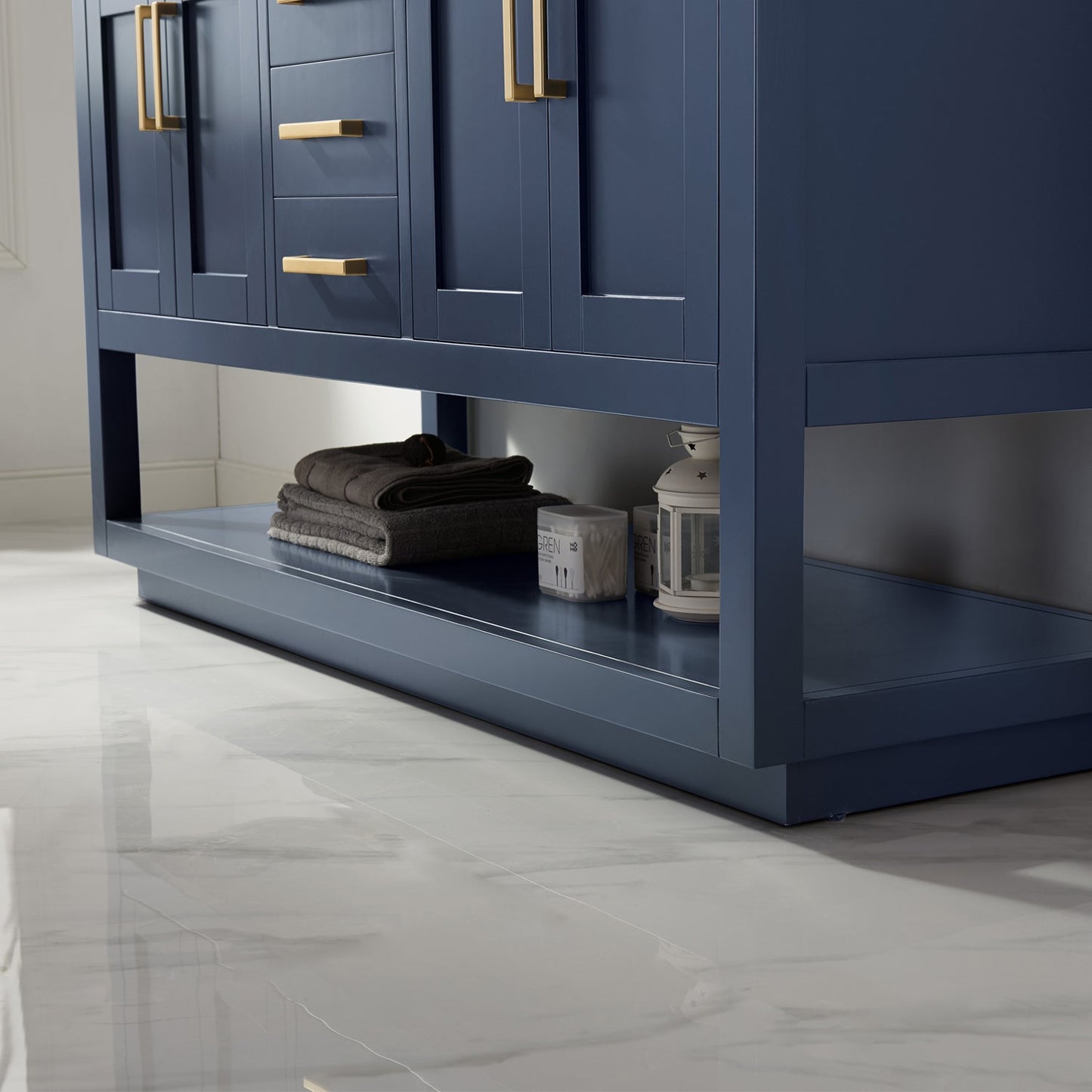 Remi 60" Double Bathroom Vanity Set in Royal Blue and Carrara White Marble Countertop without Mirror