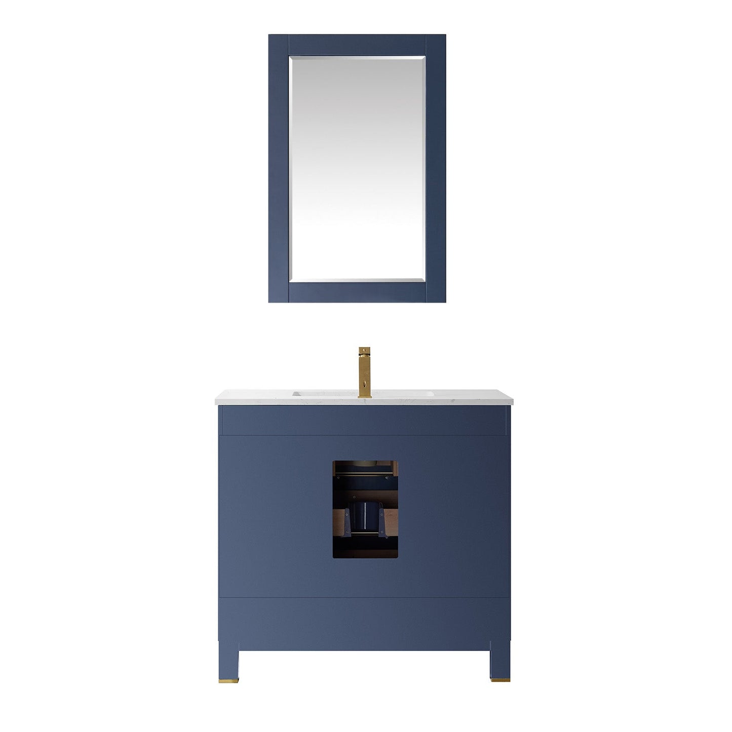 Jackson 36" Single Bathroom Vanity Set in Royal Blue and Aosta White Engineered Stone Countertop with Mirror