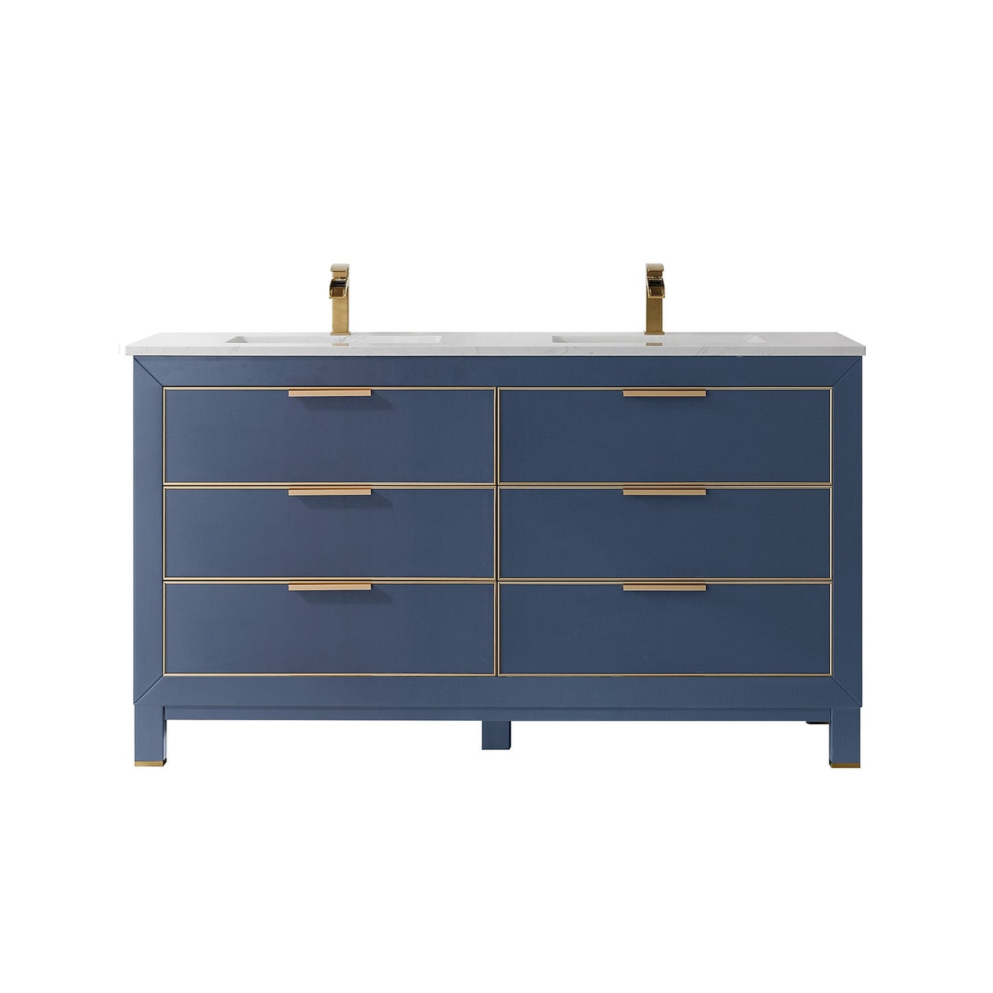 Jackson 60" Double Bathroom Vanity Set in Royal Blue and Aosta White Engineered Stone Countertop without Mirror