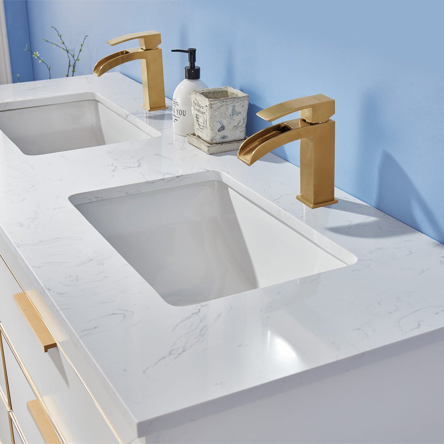 Jackson 60" Double Bathroom Vanity Set in White and Aosta White Engineered Stone Countertop without Mirror
