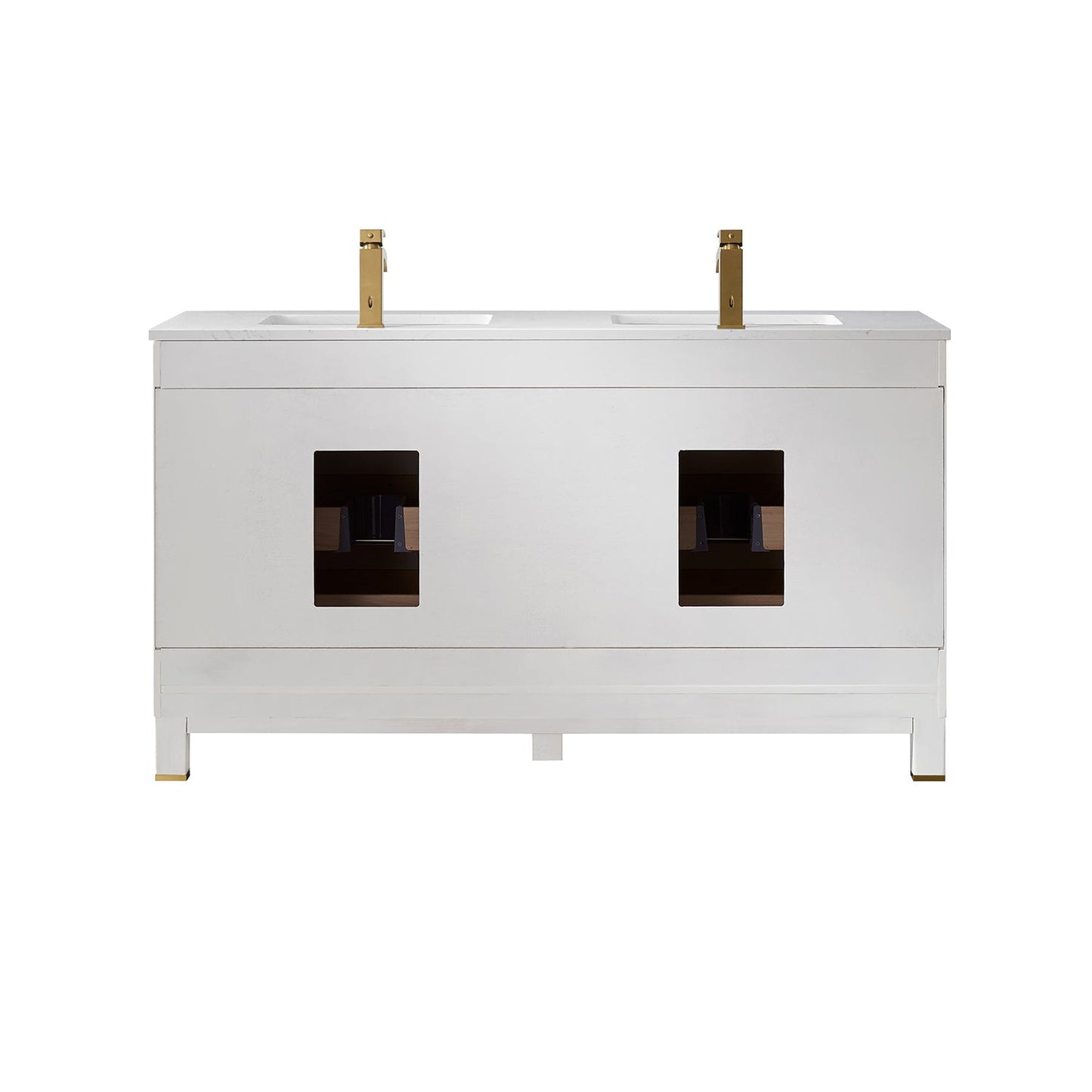 Jackson 60" Double Bathroom Vanity Set in White and Aosta White Engineered Stone Countertop without Mirror