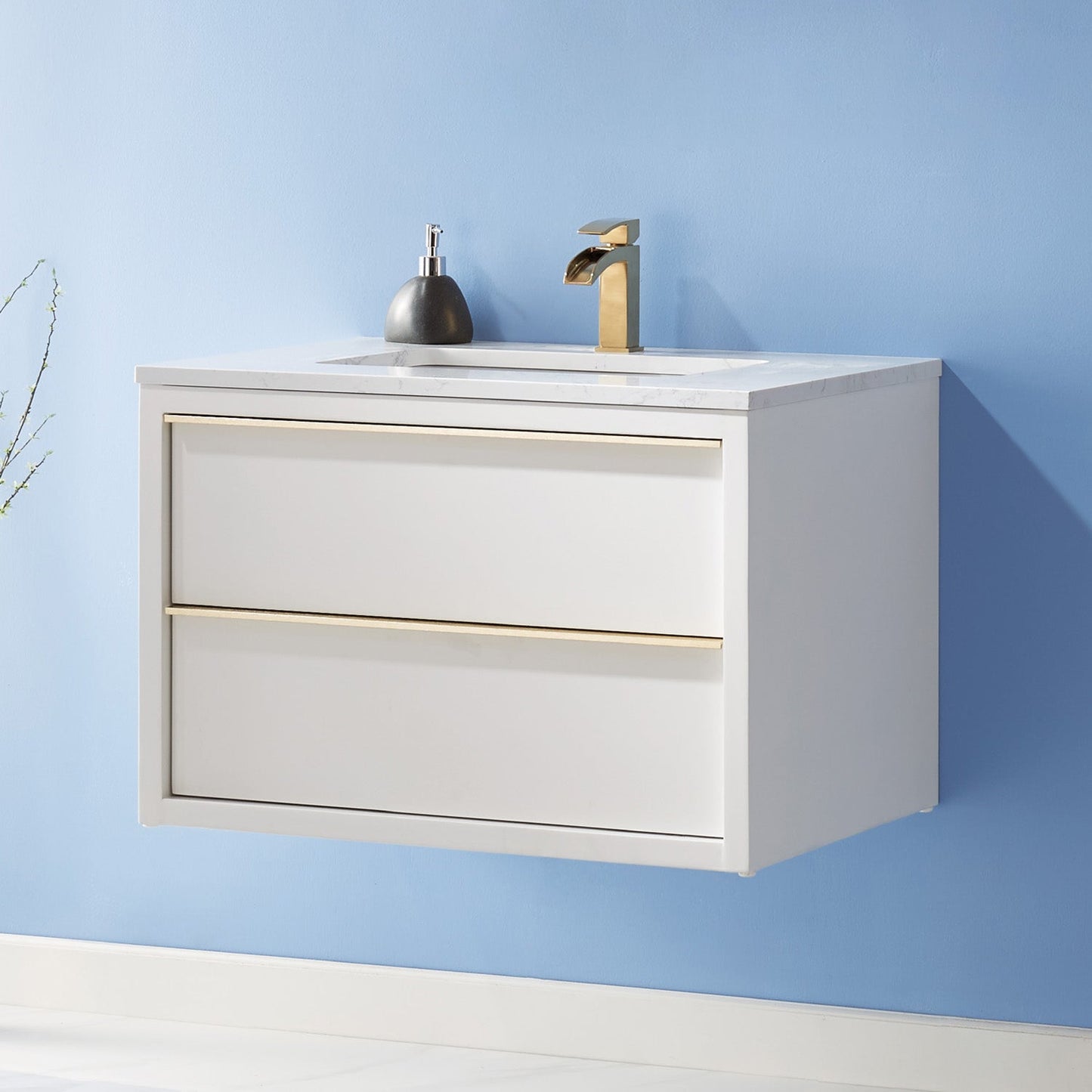 Morgan 30" Single Bathroom Vanity Set in White and Aosta White Engineered Stone Countertop without Mirror