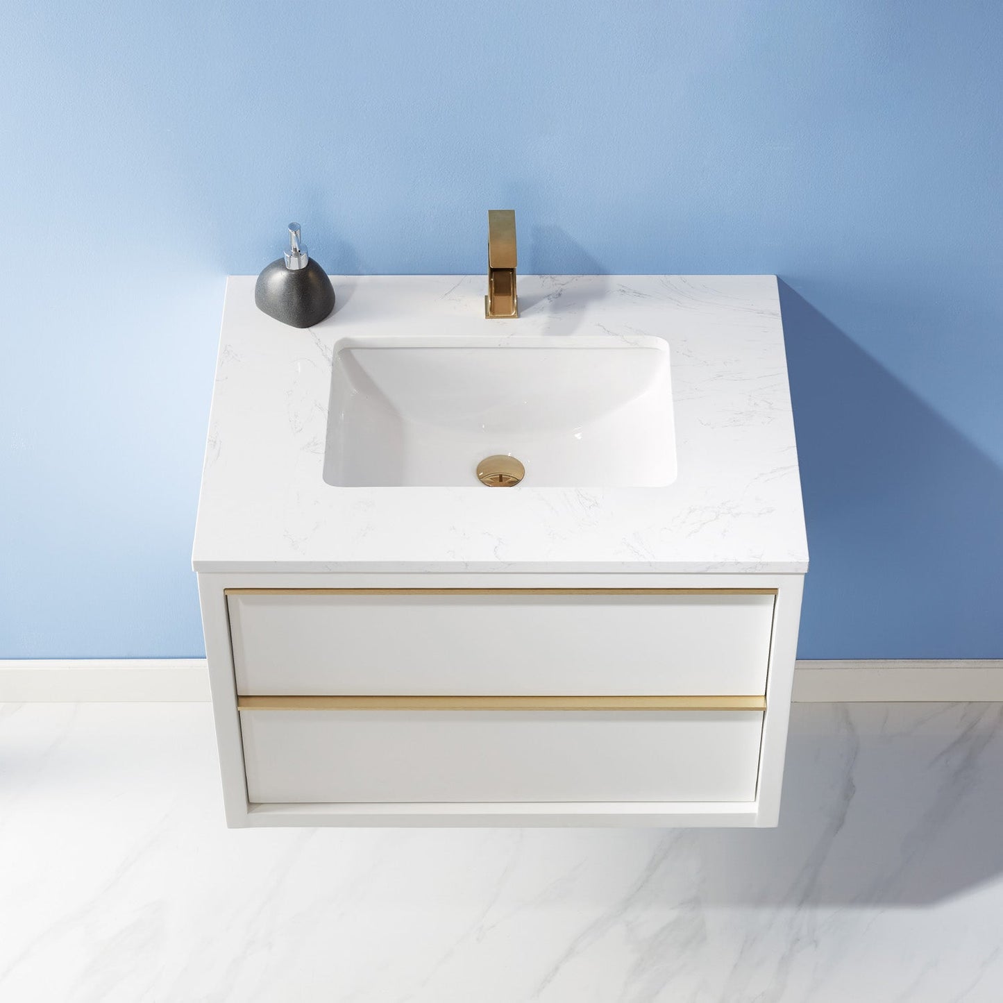 Morgan 30" Single Bathroom Vanity Set in White and Aosta White Engineered Stone Countertop without Mirror