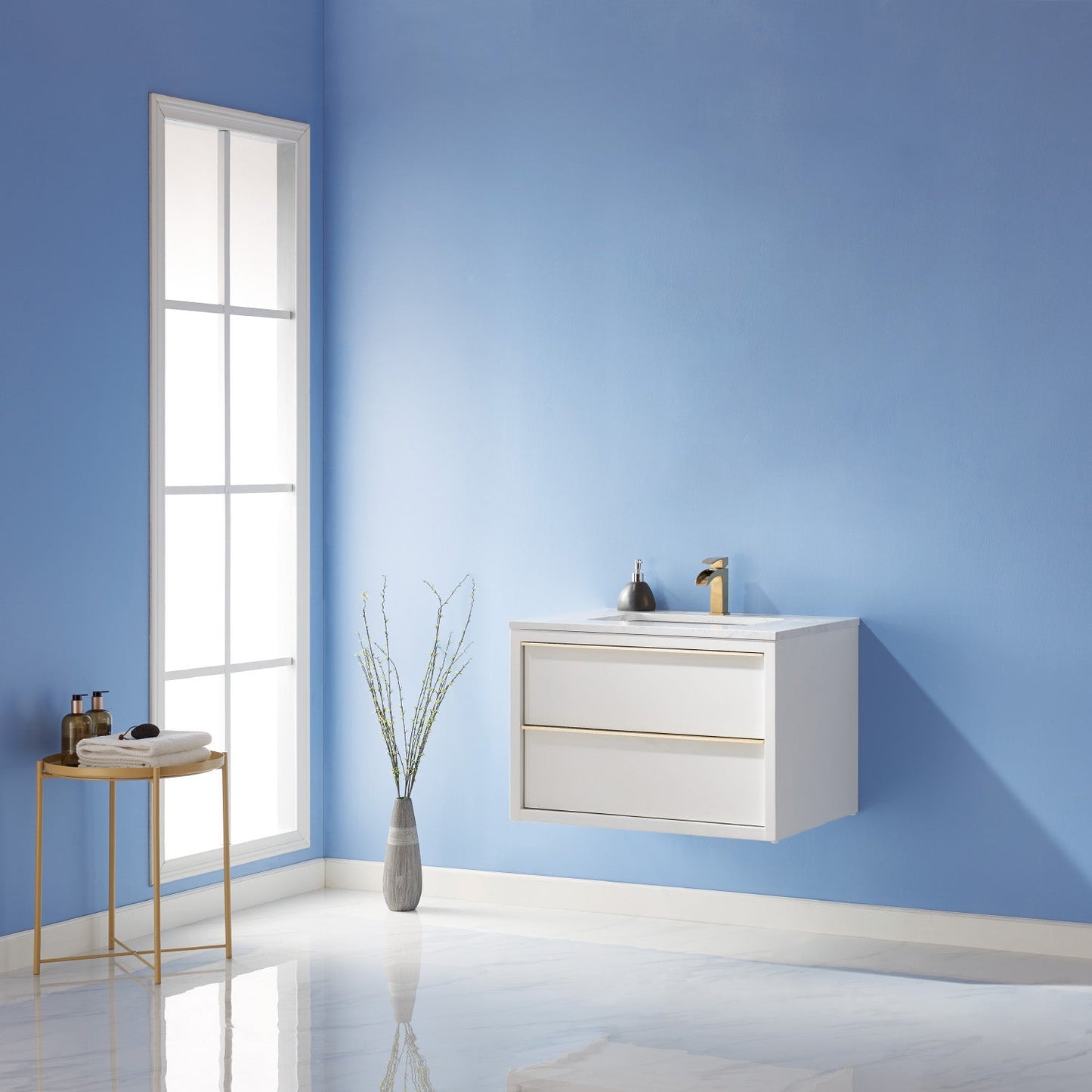 Morgan 30" Single Bathroom Vanity Set in White and Aosta White Engineered Stone Countertop without Mirror