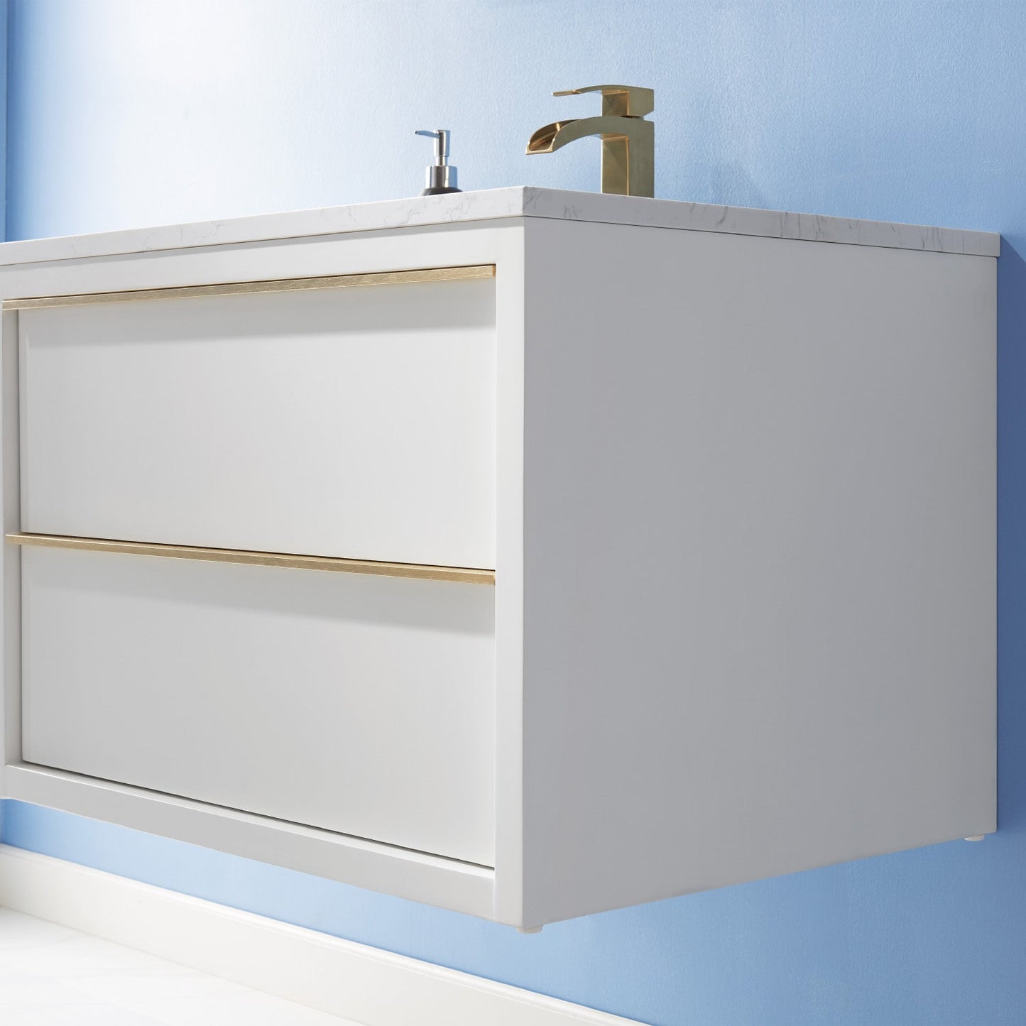 Morgan 30" Single Bathroom Vanity Set in White and Aosta White Engineered Stone Countertop with Mirror