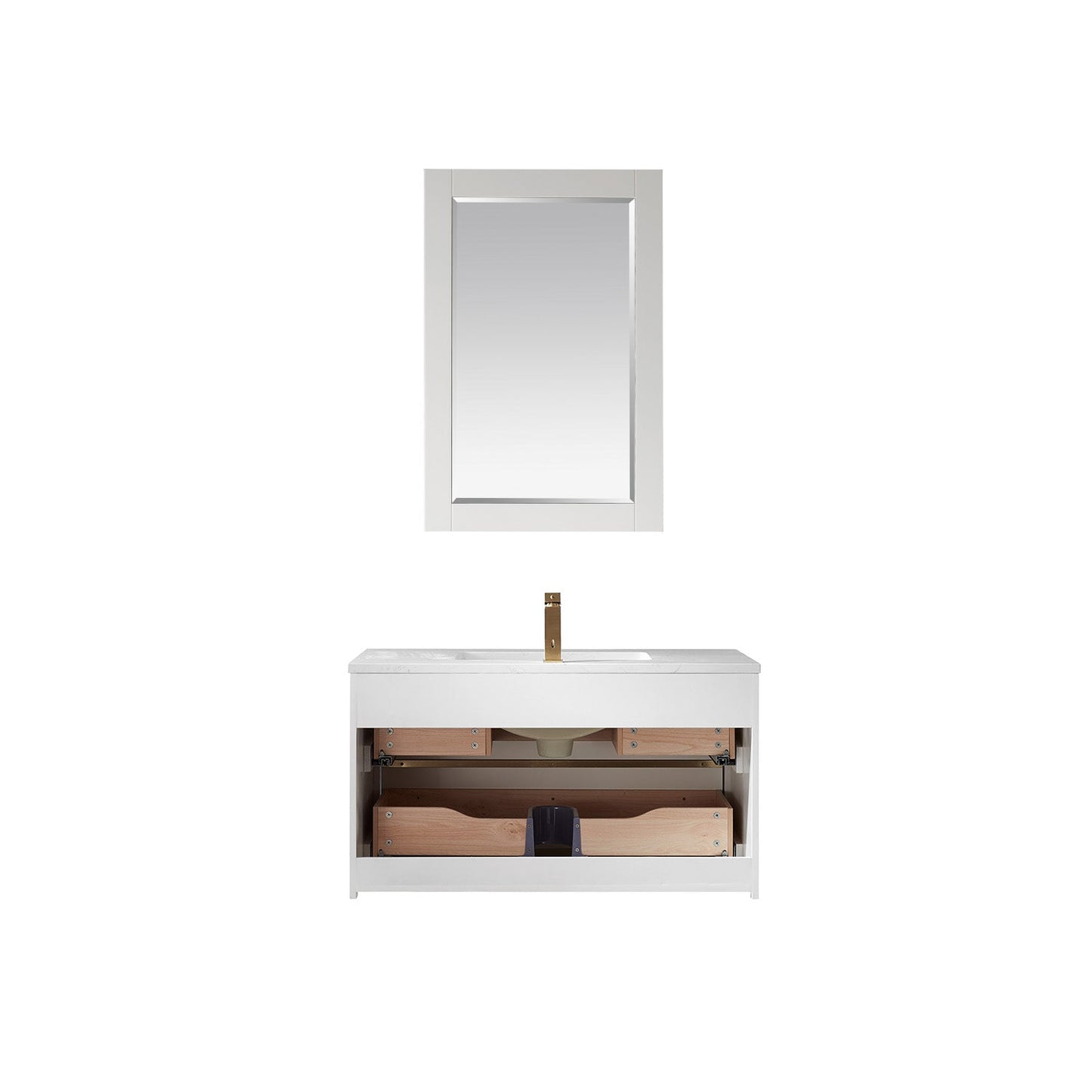 Morgan 36" Single Bathroom Vanity Set in White and Aosta White Engineered Stone Countertop with Mirror