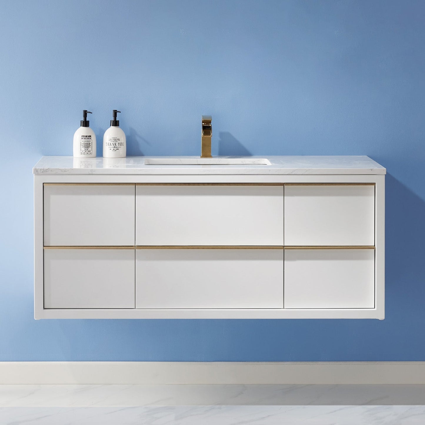 Morgan 48" Single Bathroom Vanity Set in White and Aosta White Engineered Stone Countertop without Mirror