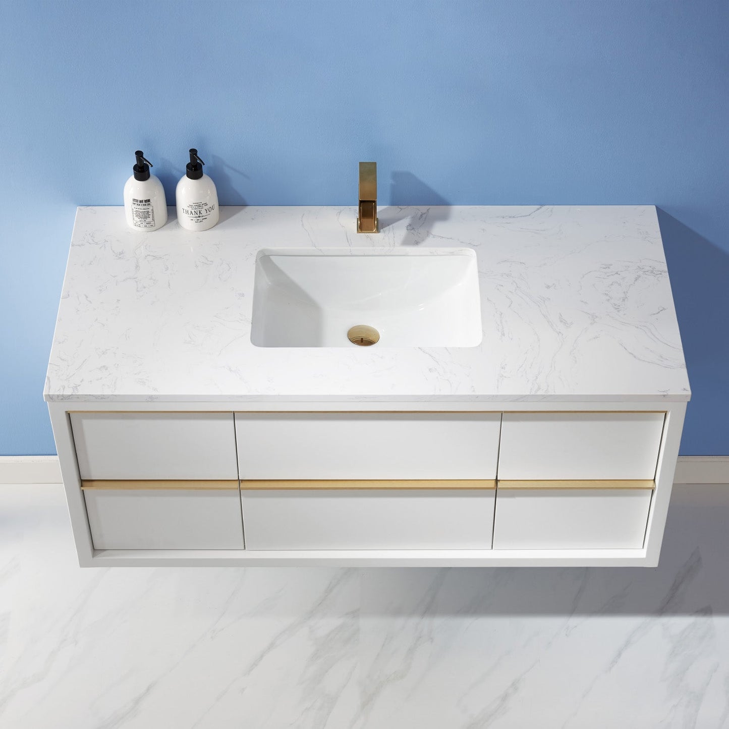 Morgan 48" Single Bathroom Vanity Set in White and Aosta White Engineered Stone Countertop without Mirror