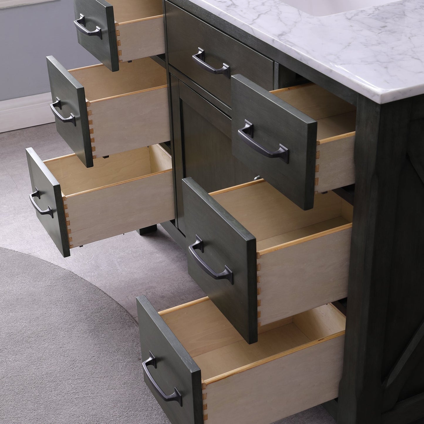 Maribella 48" Single Bathroom Vanity Set in Rust Black and Carrara White Marble Countertop with Mirror