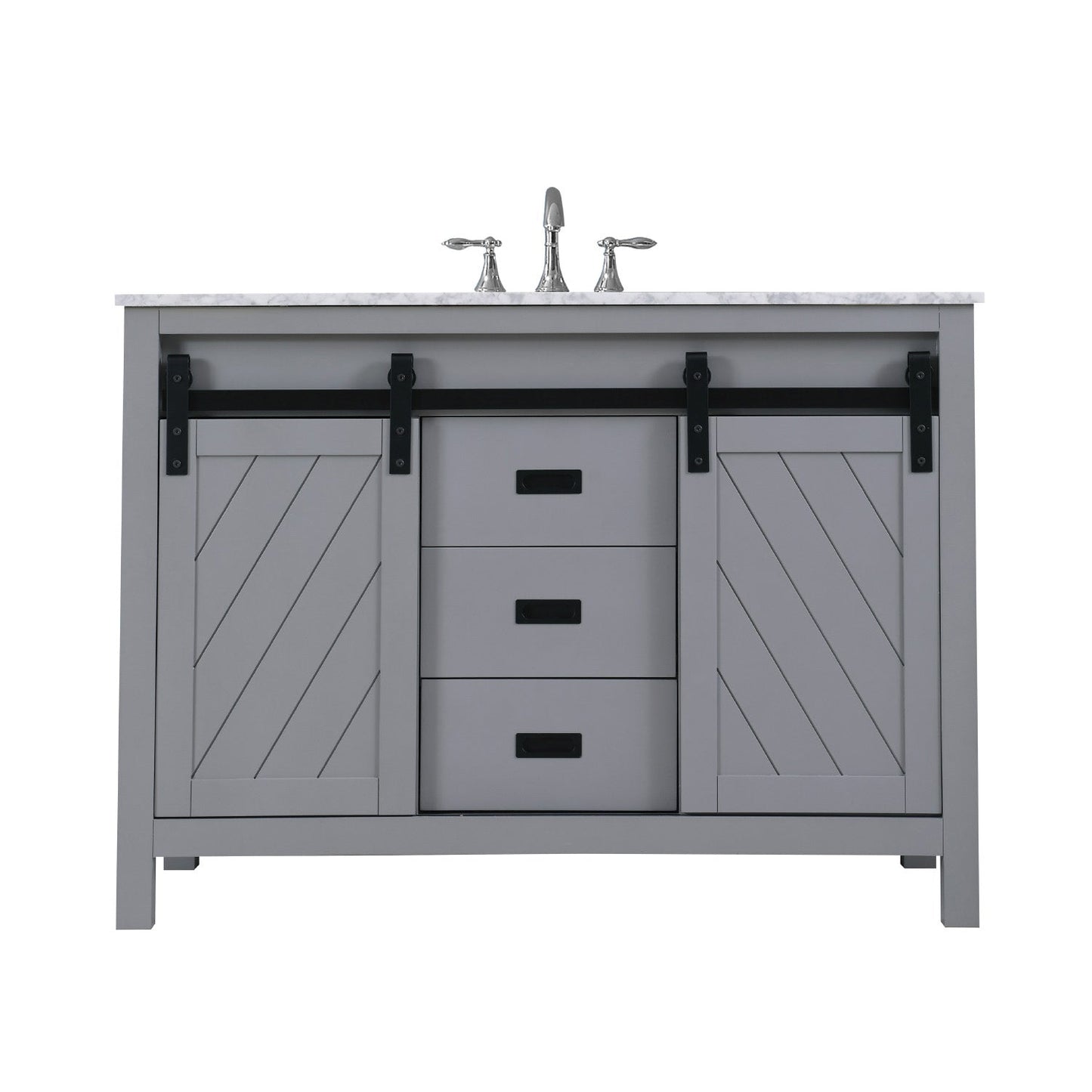 Kinsley 48" Single Bathroom Vanity Set in Gray and Carrara White Marble Countertop without Mirror
