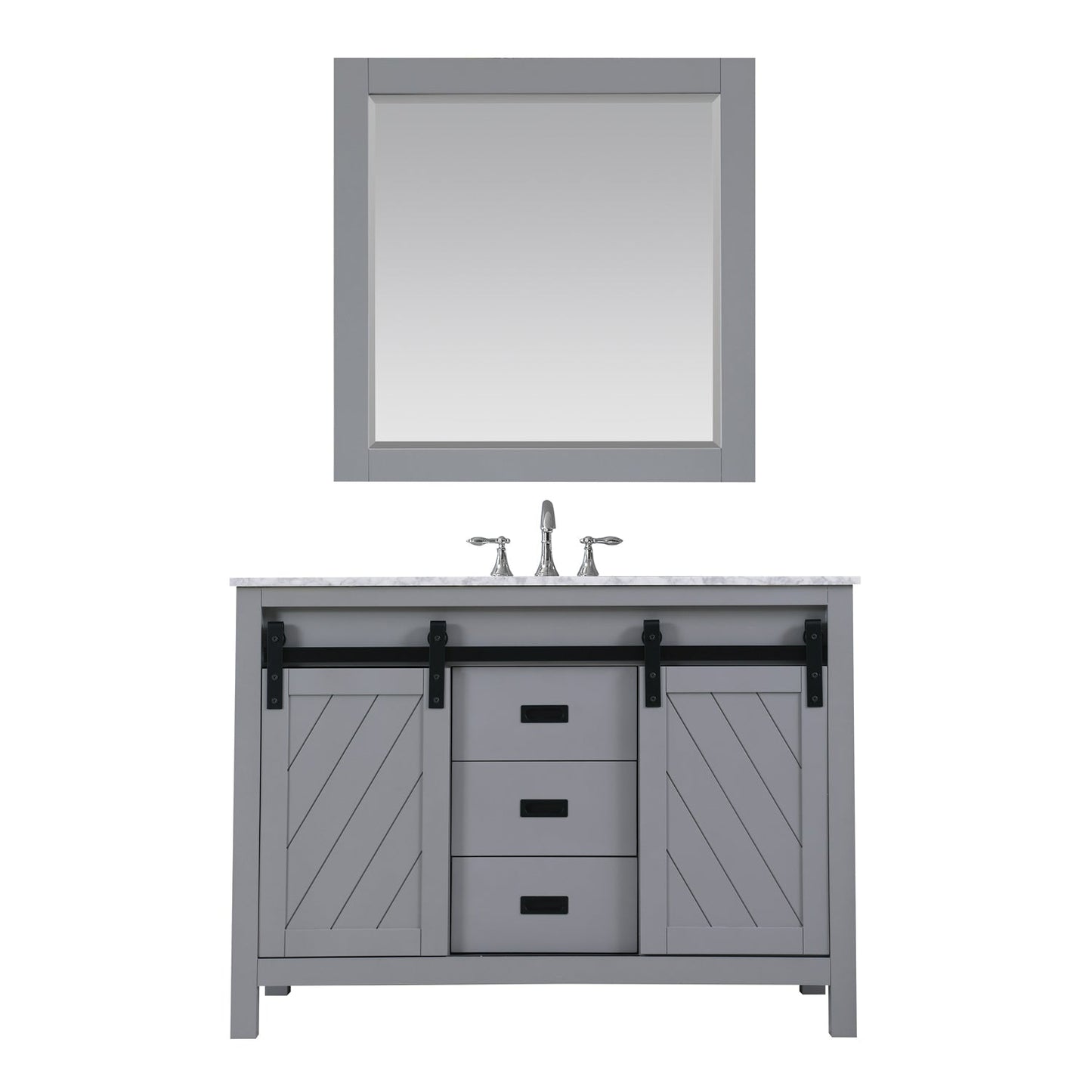 Kinsley 48" Single Bathroom Vanity Set in Gray and Carrara White Marble Countertop with Mirror